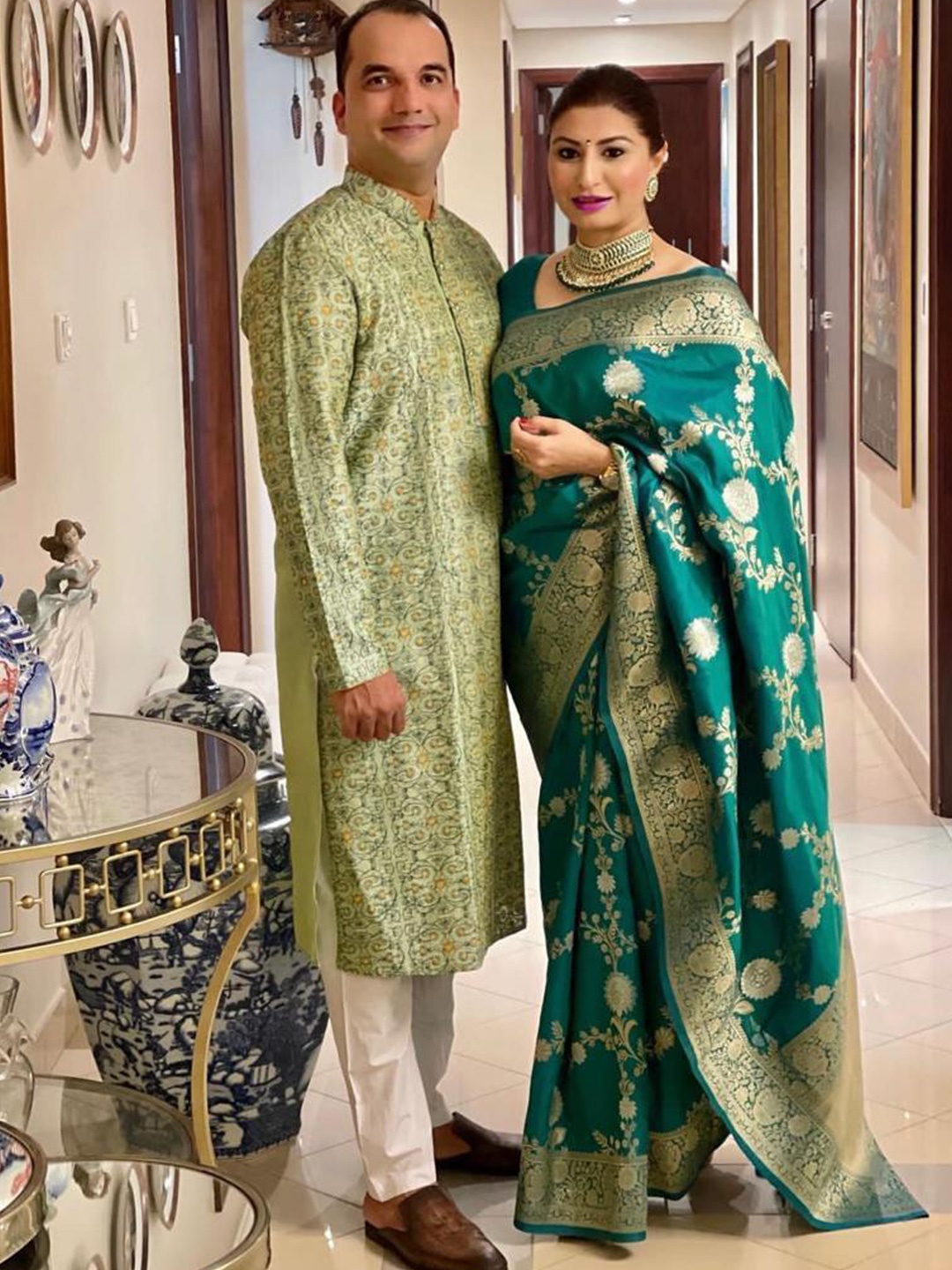 

ORUS Floral Zari Pure Silk Banarasi Saree, Teal