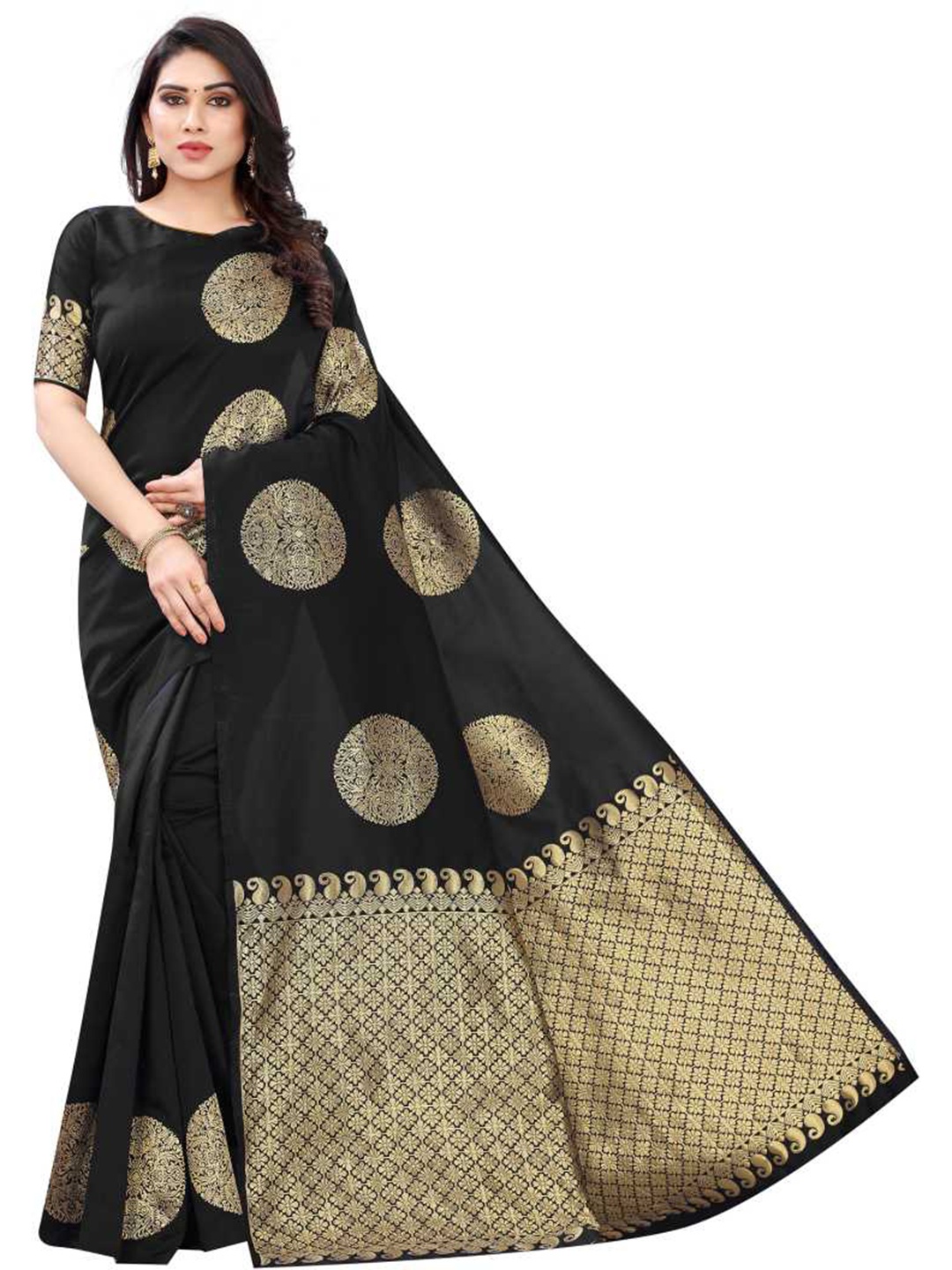 

ORUS Ethnic Motifs Woven Design Zari Pure Silk Banarasi Saree, Black