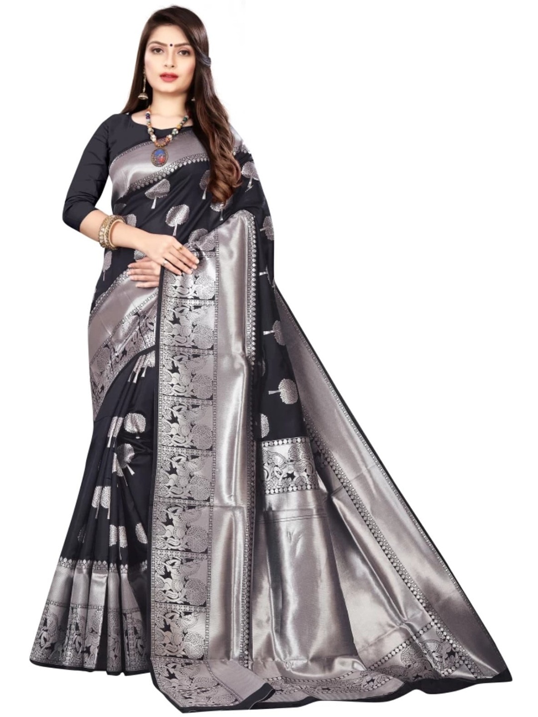 

ORUS Woven Design Zari Kanjeevaram Saree, Black
