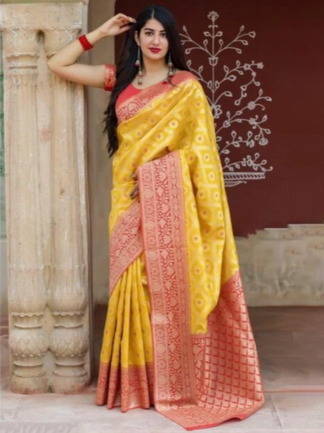 

ORUS Woven Design Zari Kanjeevaram Saree, Mustard