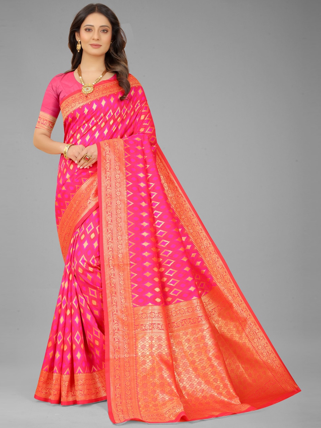 

ORUS Woven Design Zari Kanjeevaram Saree, Pink