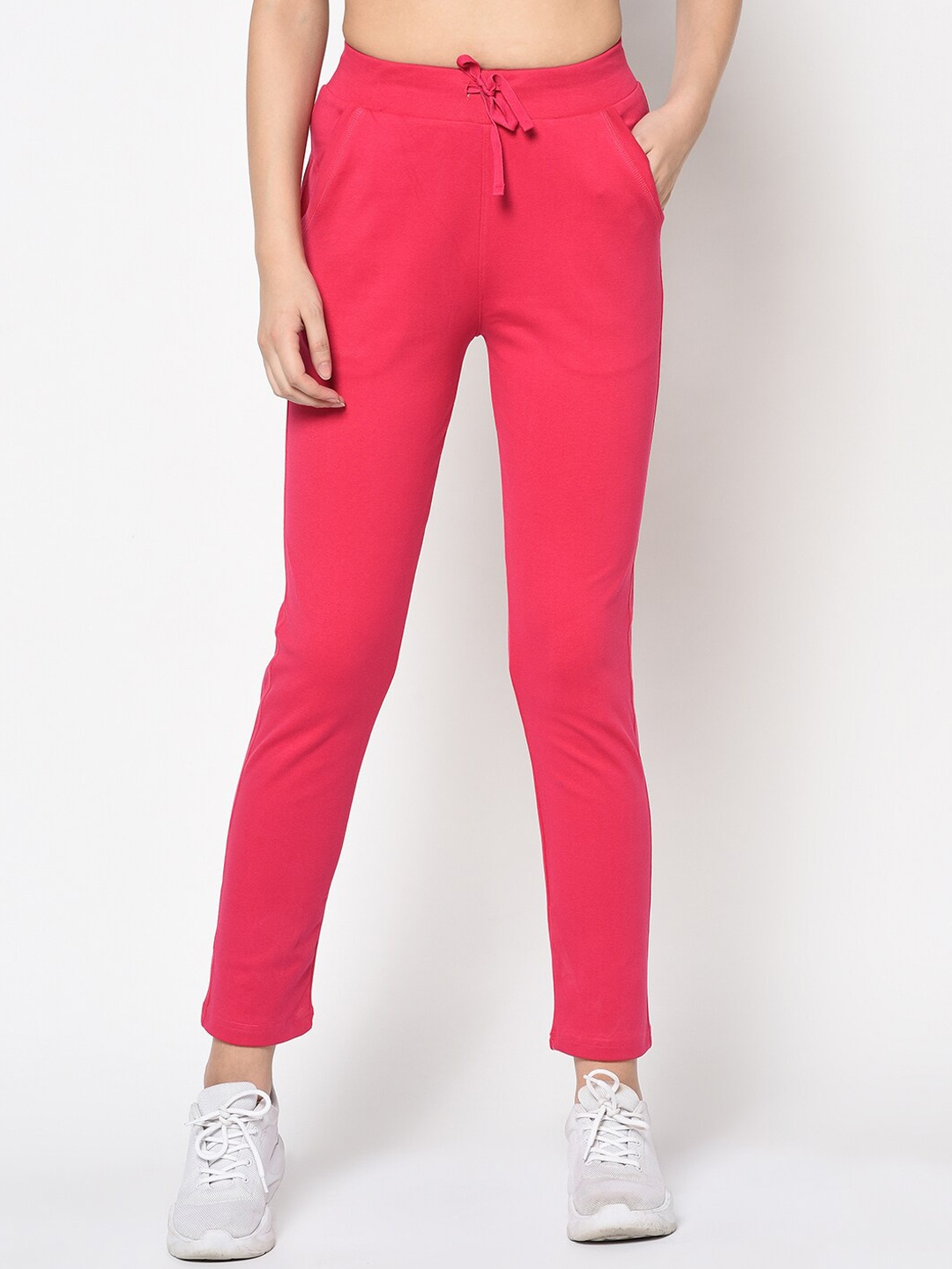 

FEMEA Women Mid-Rise Slim-Fit Track Pants, Pink