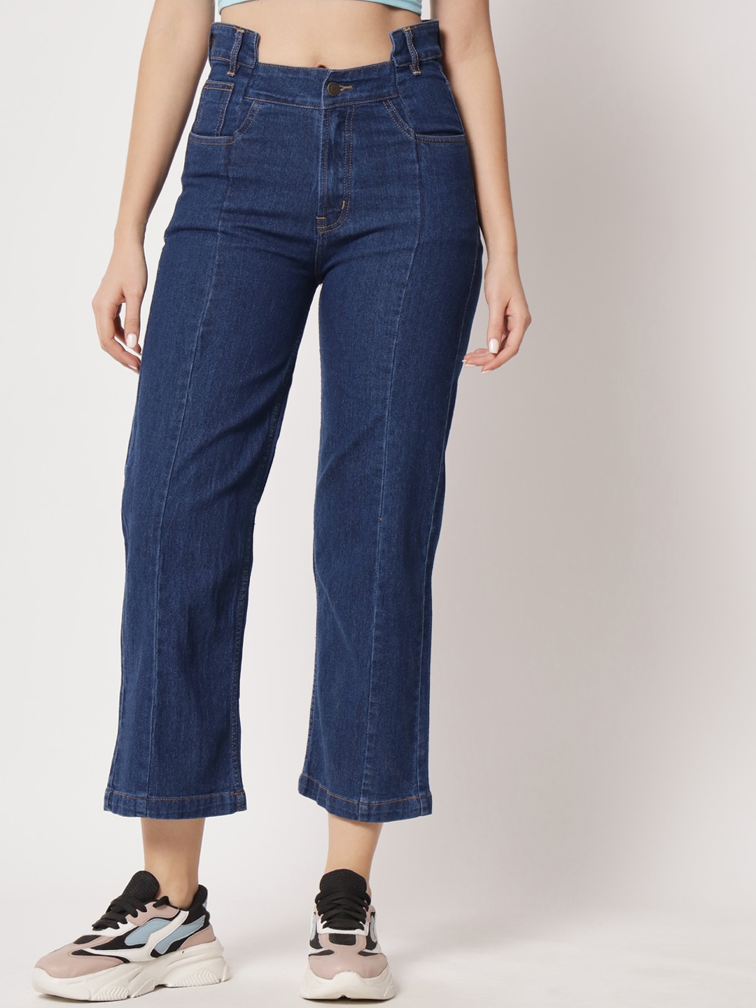 

River Of Design Jeans Women Wide Leg High-Rise Low Distress Jeans, Navy blue