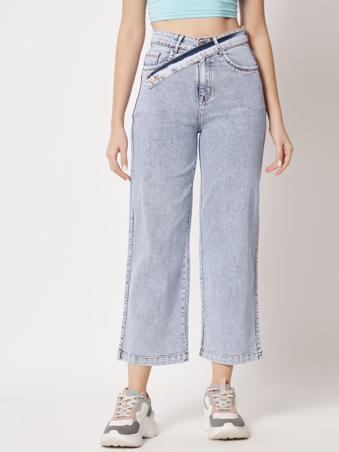 

River Of Design Jeans Women Wide Leg High-Rise Heavy Fade Cotton Jeans, Blue