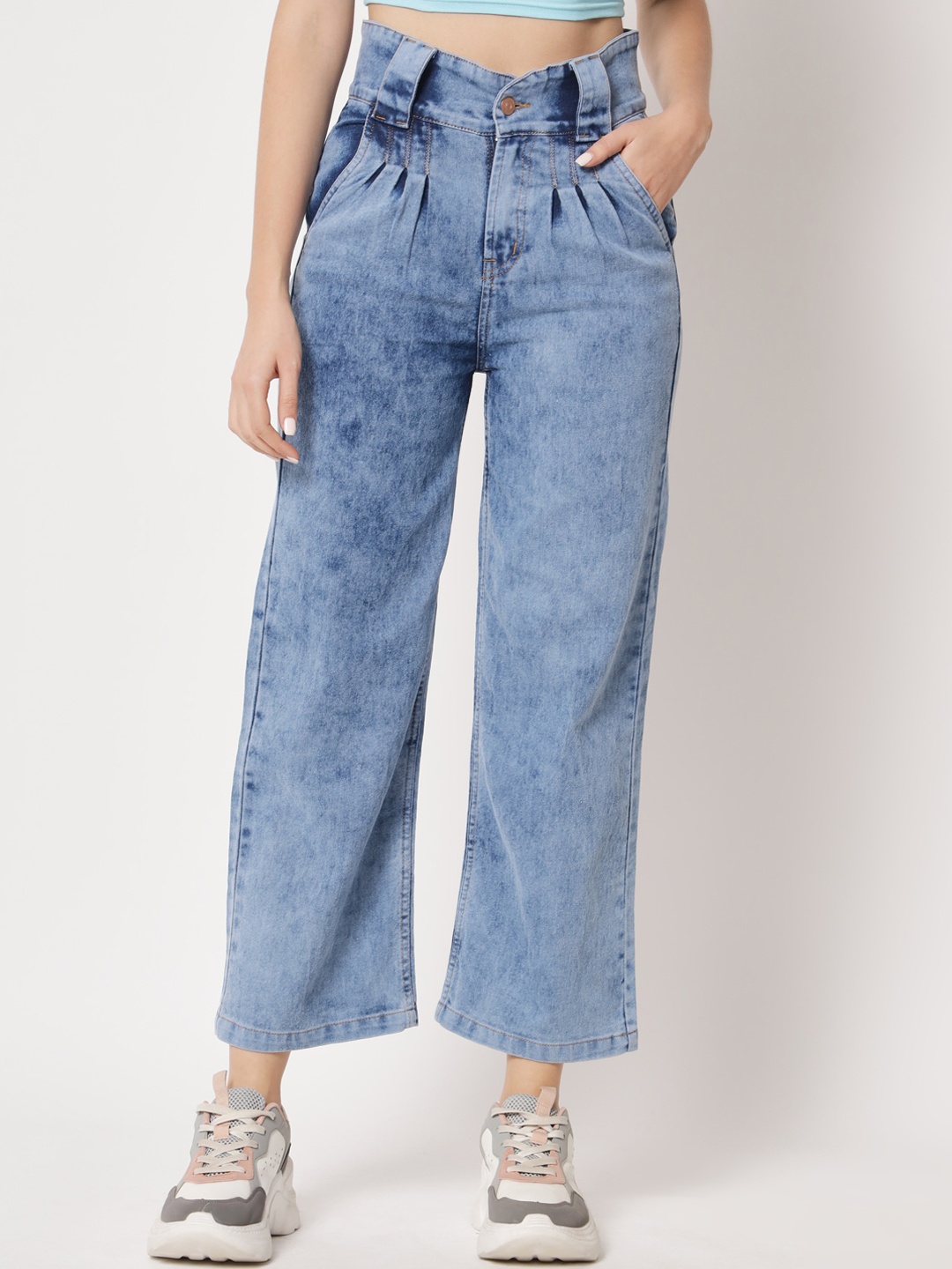 

River Of Design Jeans Women Wide Leg High-Rise Heavy Fade Cotton Jeans, Blue