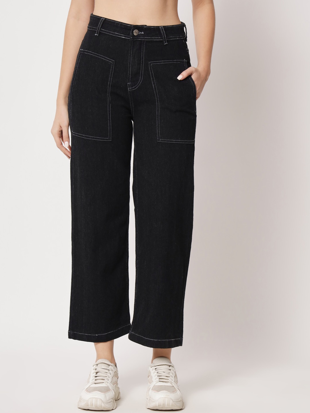

River Of Design Jeans Women Wide Leg High-Rise Cotton Jeans, Black