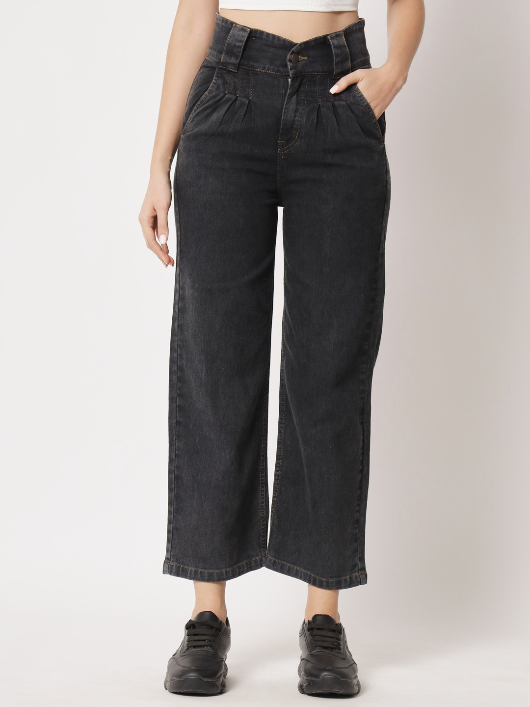 

River Of Design Jeans Women Wide Leg High-Rise Cotton Jeans, Charcoal