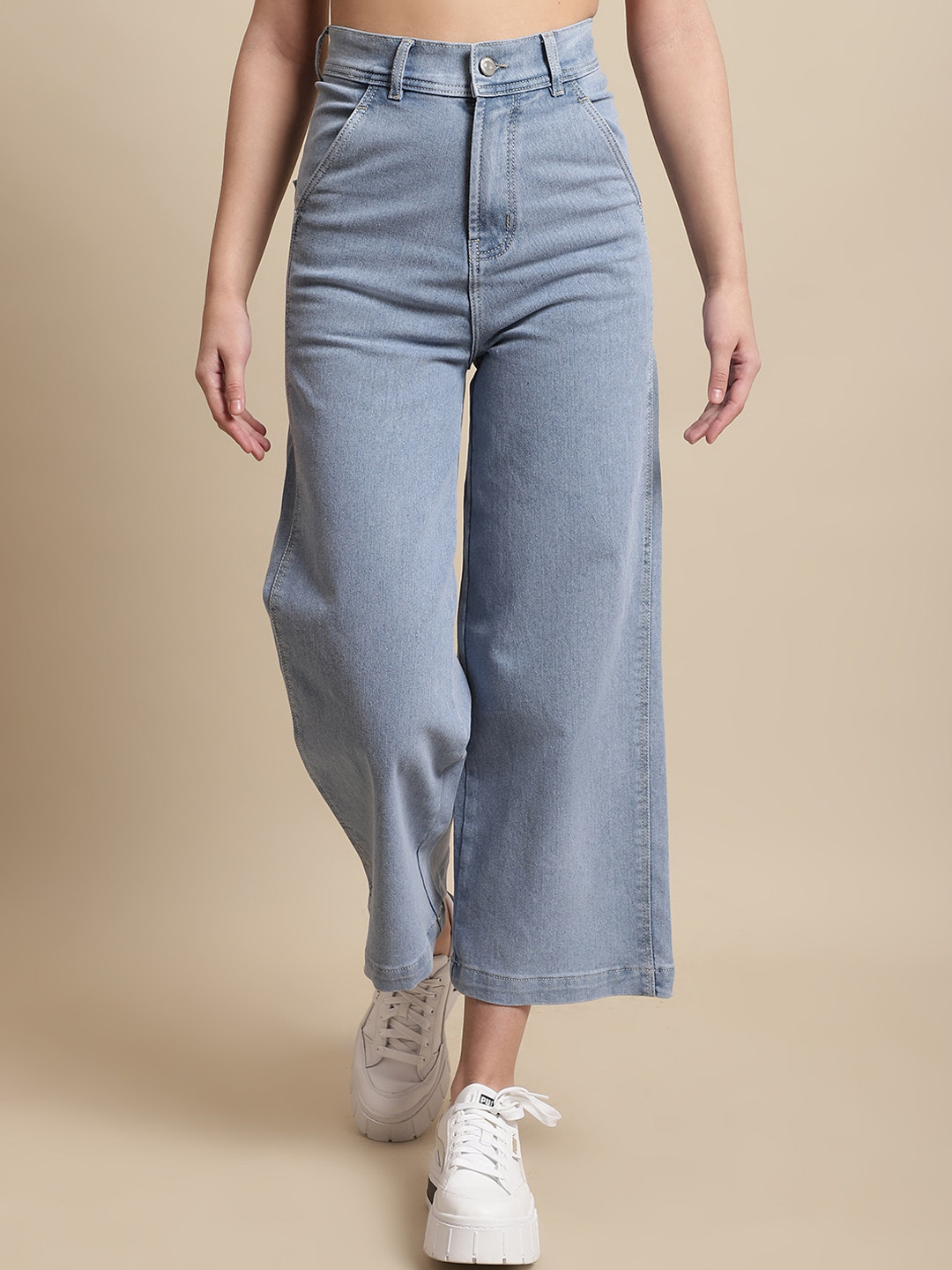 

River Of Design Jeans Women Wide Leg High-Rise Light Fade Cotton Jeans, Blue