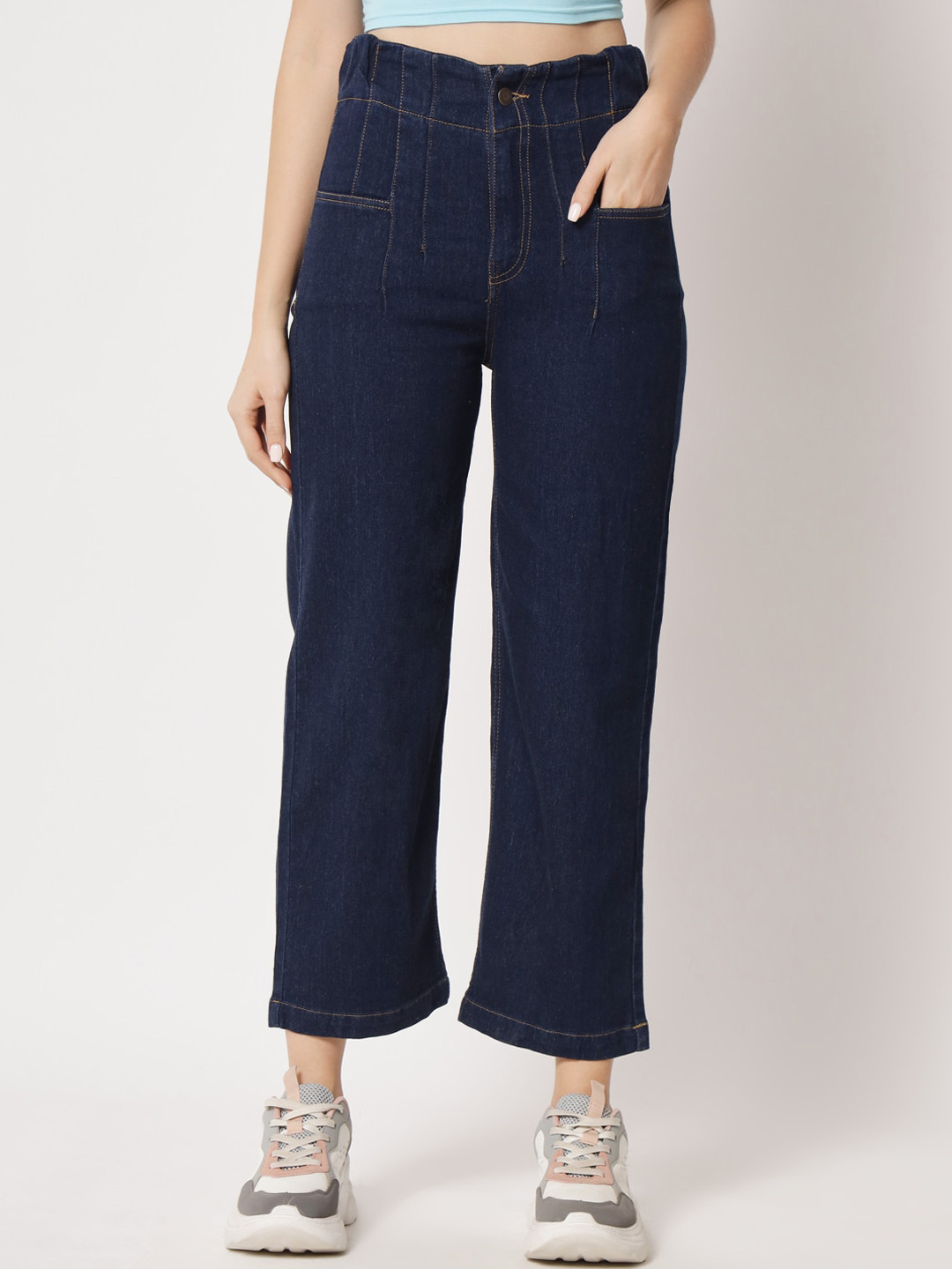 

River Of Design Jeans Women Wide Leg High-Rise Cotton Jeans, Navy blue
