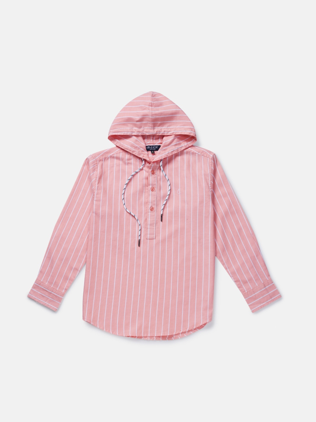 

Gini and Jony Boys Cotton Striped Hooded Casual Shirt, Peach