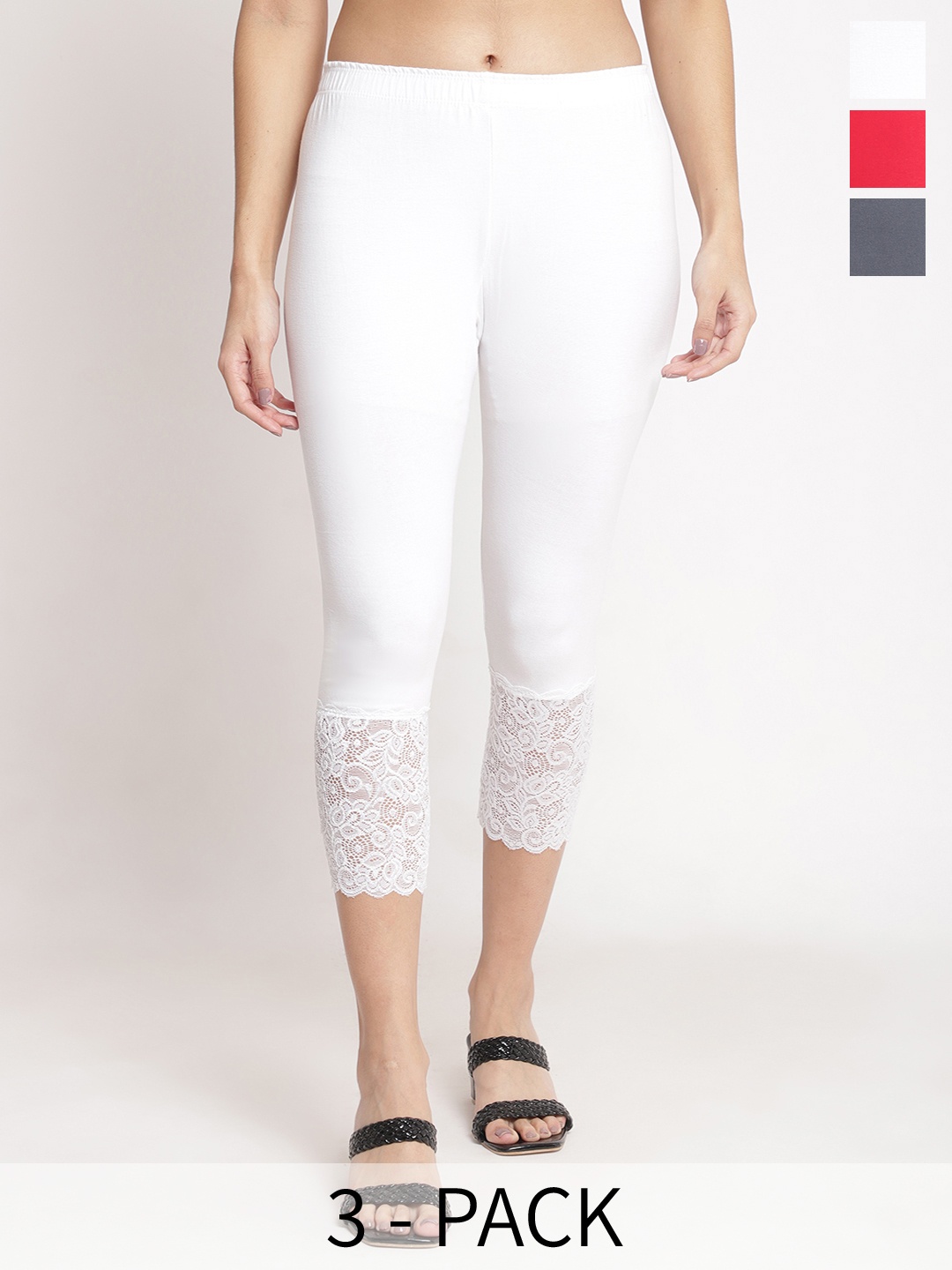 

GRACIT Women Pack of 3 Skinny Fit Cotton Lycra Capris, White