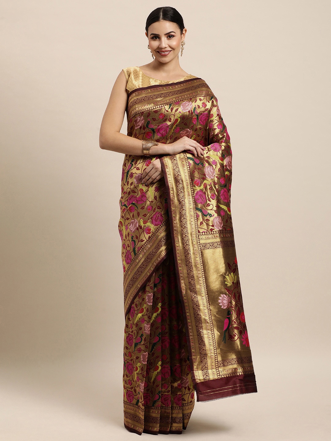 

Royal Rajgharana Saree Floral Woven Design Zari Pure Silk Banarasi Saree, Maroon