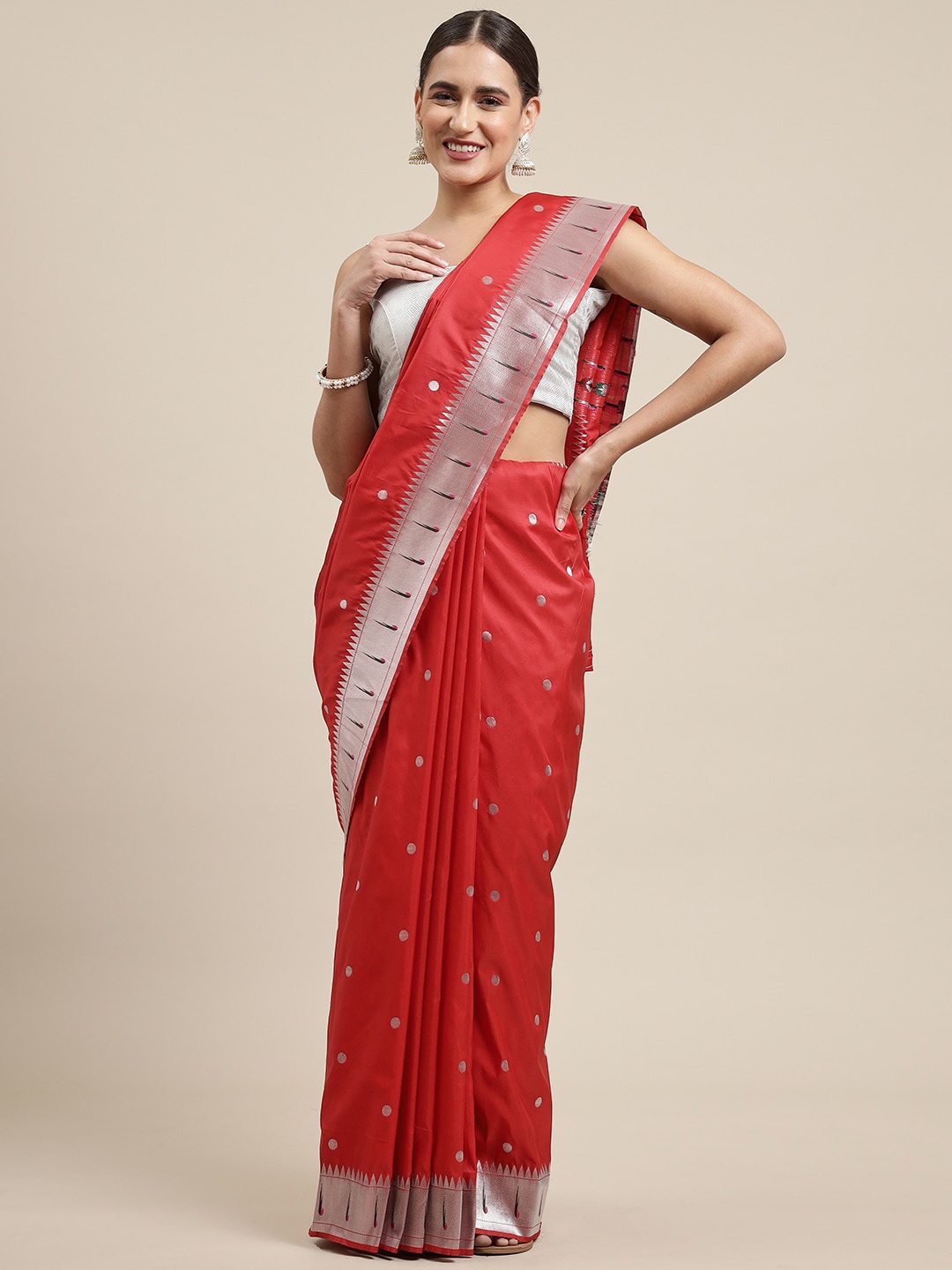 

Royal Rajgharana Saree Ethnic Motif Woven Design Zari Pure Silk Paithani Sarees, Red