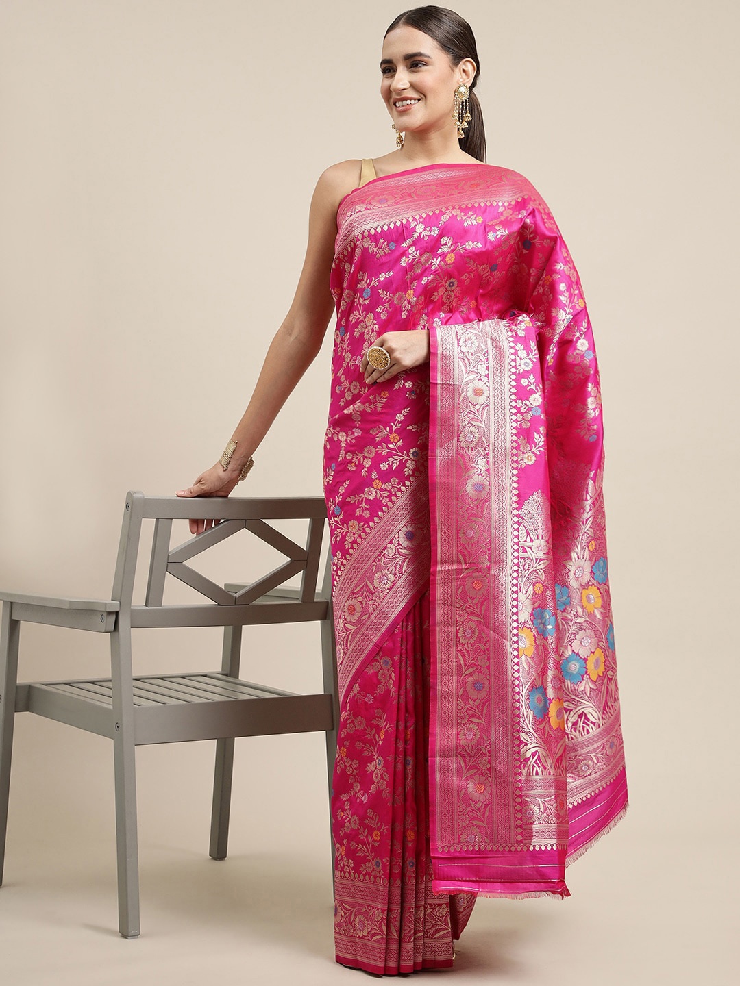 

Royal Rajgharana Saree Woven Design Zari Pure Silk Banarasi Sarees, Pink