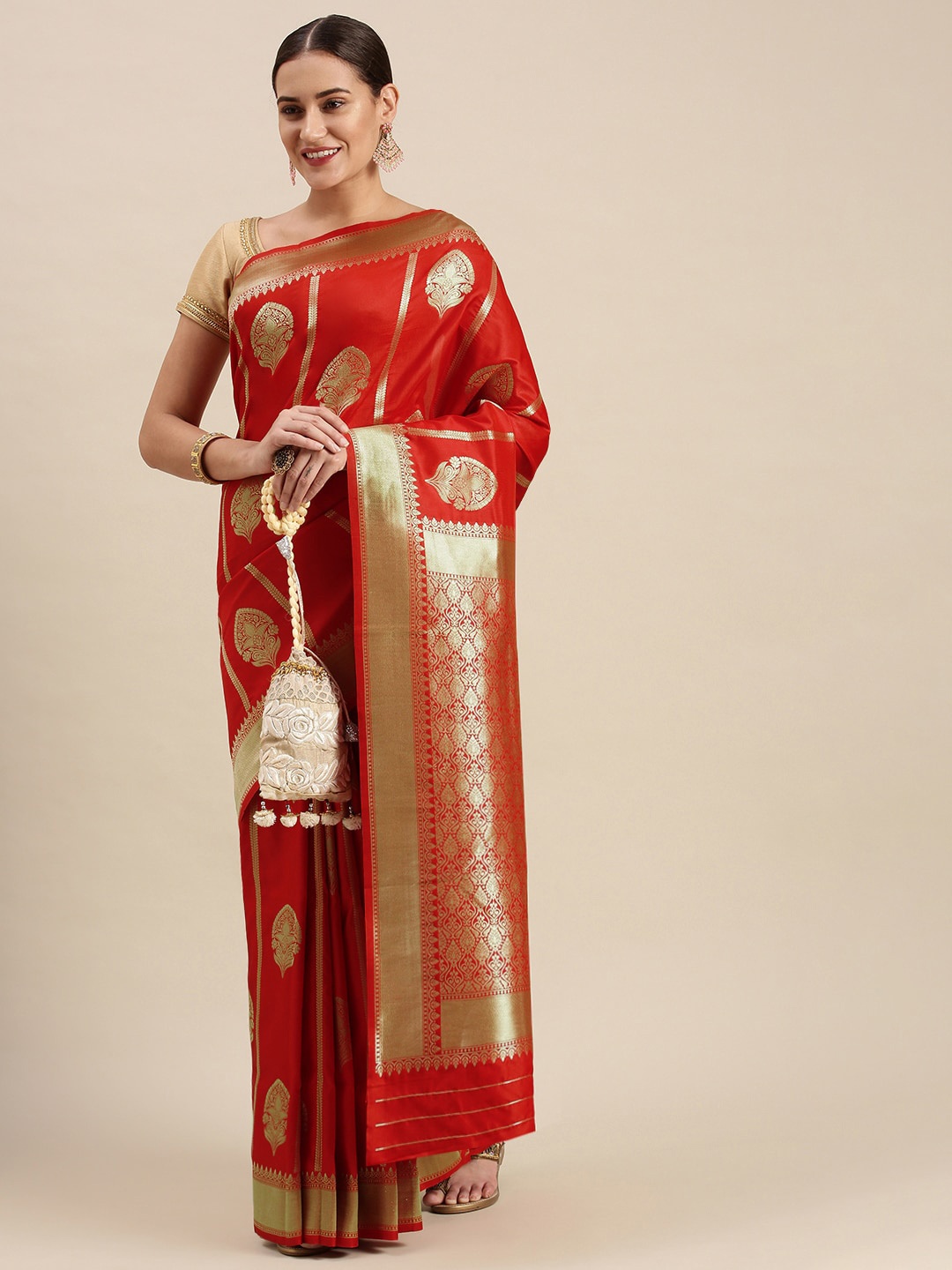 

Royal Rajgharana Saree Woven Design Zari Pure Silk Banarasi Sarees, Red