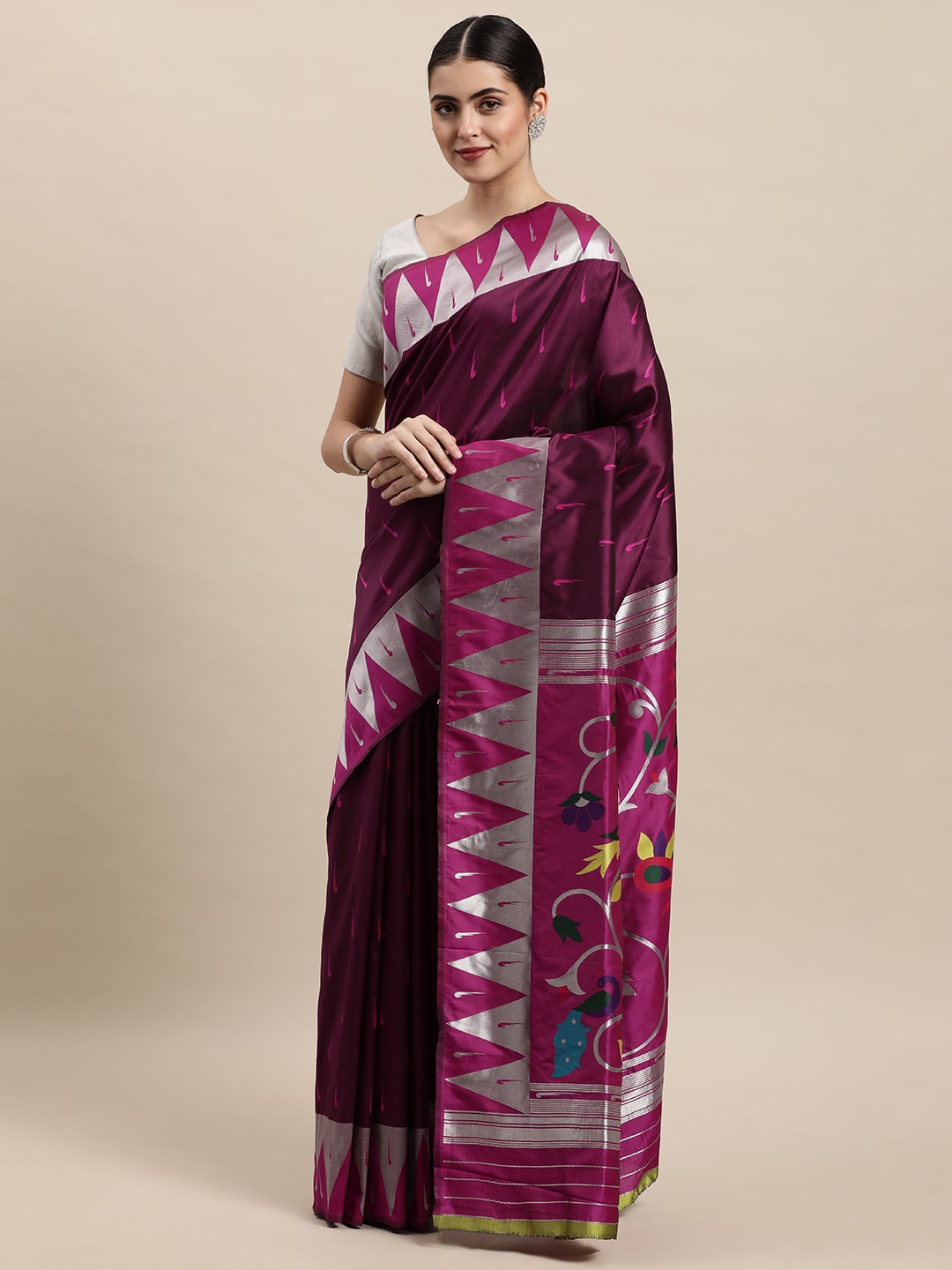 

Royal Rajgharana Saree Ethnic Motif Woven Design Zari Pure Silk Paithani Sarees, Magenta