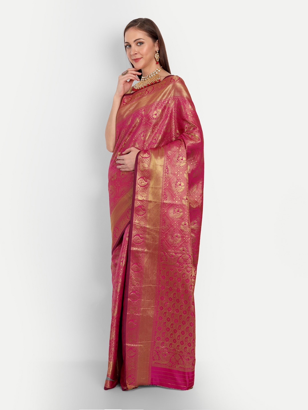 

Royal Rajgharana Saree Ethnic Motifs Zari Pure Silk Banarasi Sarees, Pink