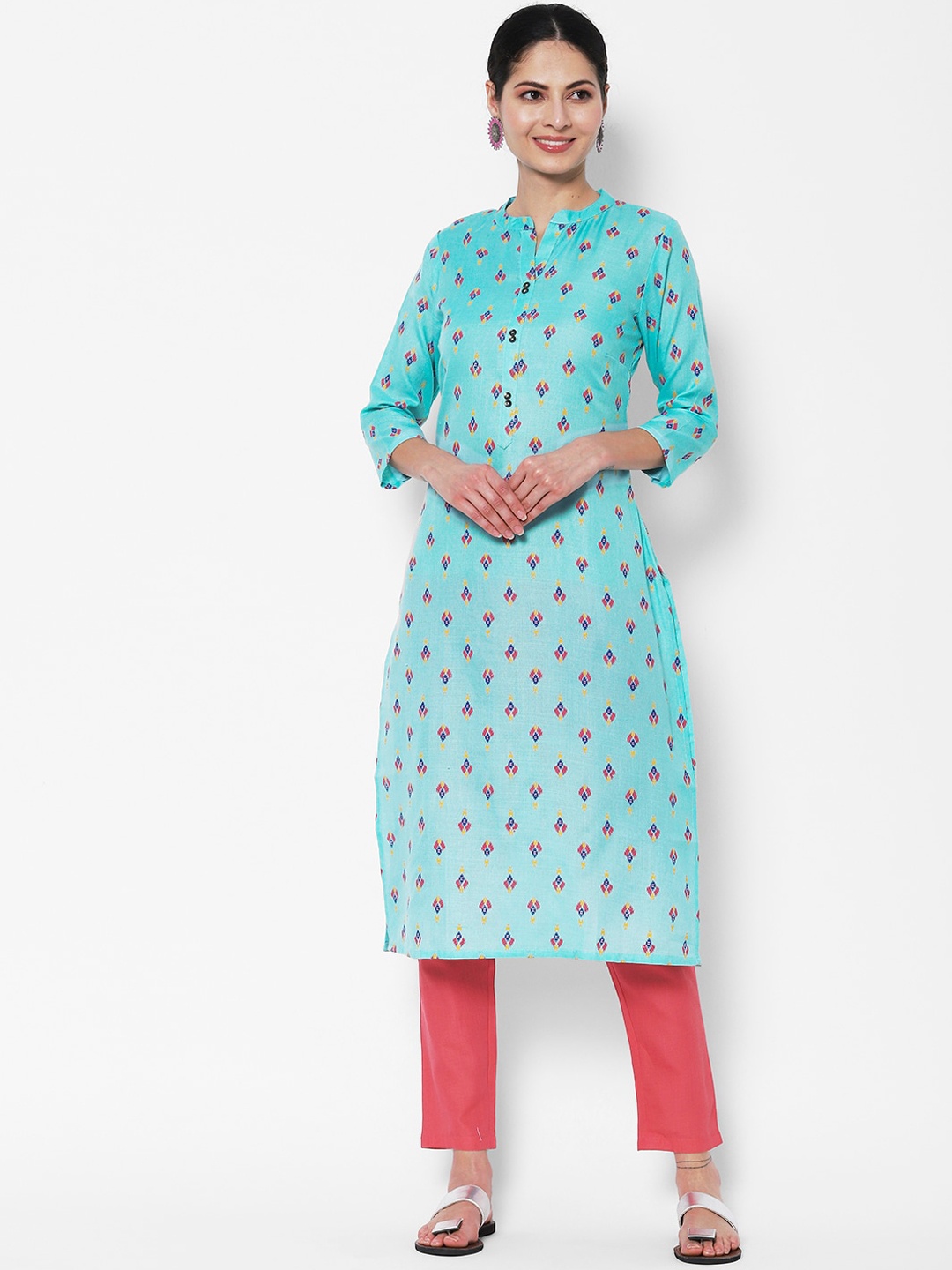 

Vedic Mandarin Collar Ethnic Motifs Printed Kurta, Blue