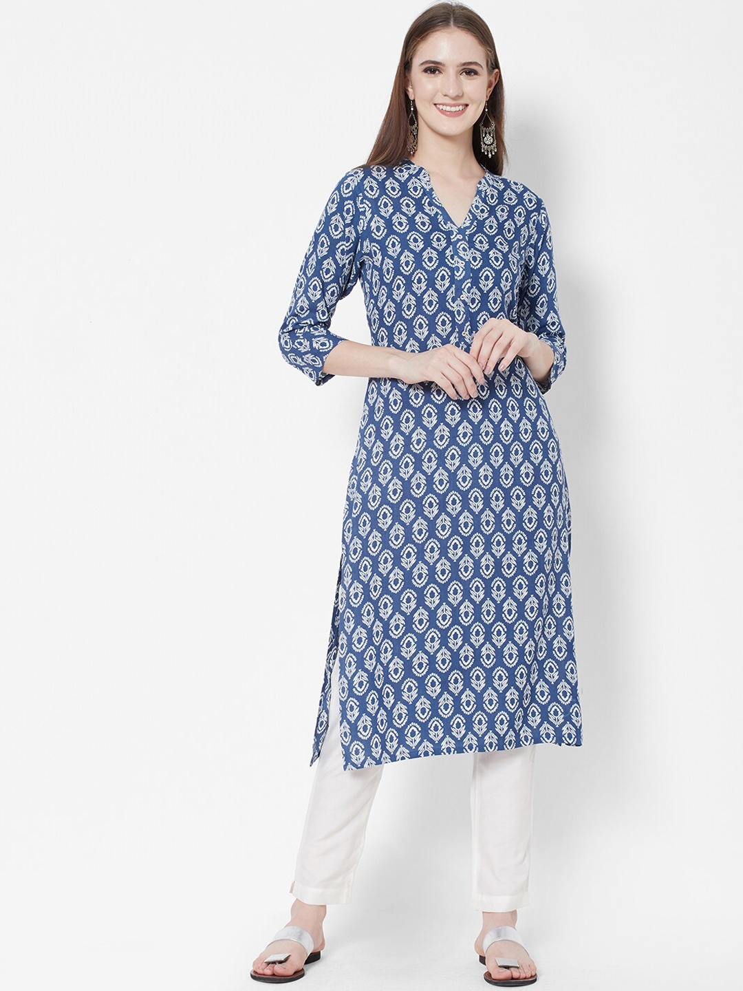 

Vedic Women Floral Printed Kurta, Blue