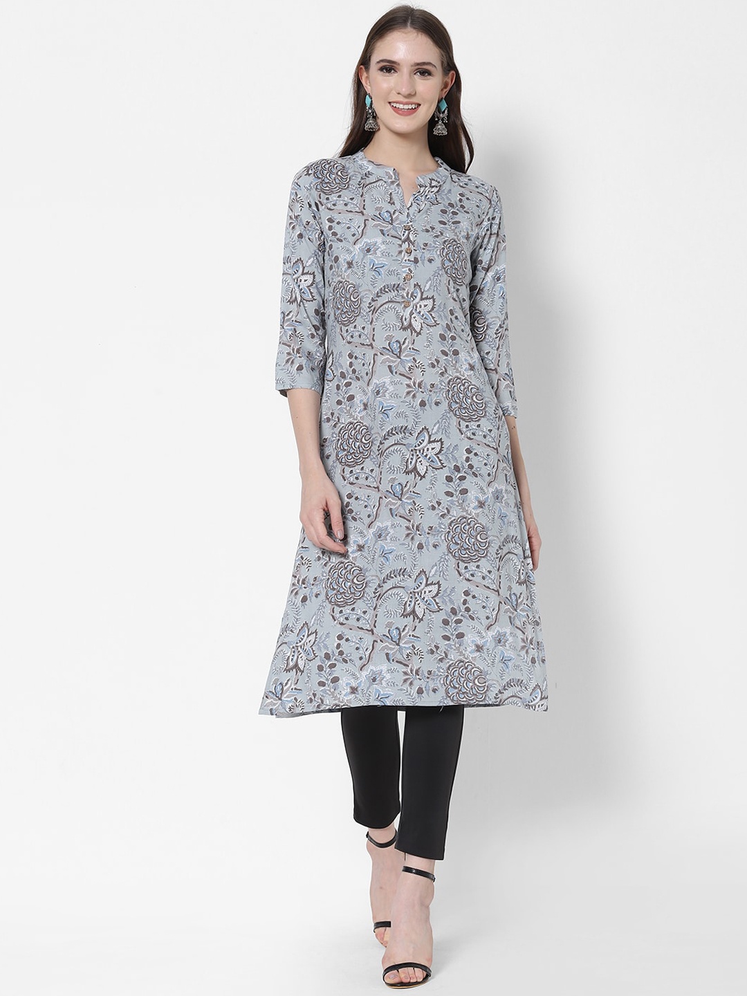 

Vedic Ethnic Motifs Printed Mandarin Collar Kurta, Sea green
