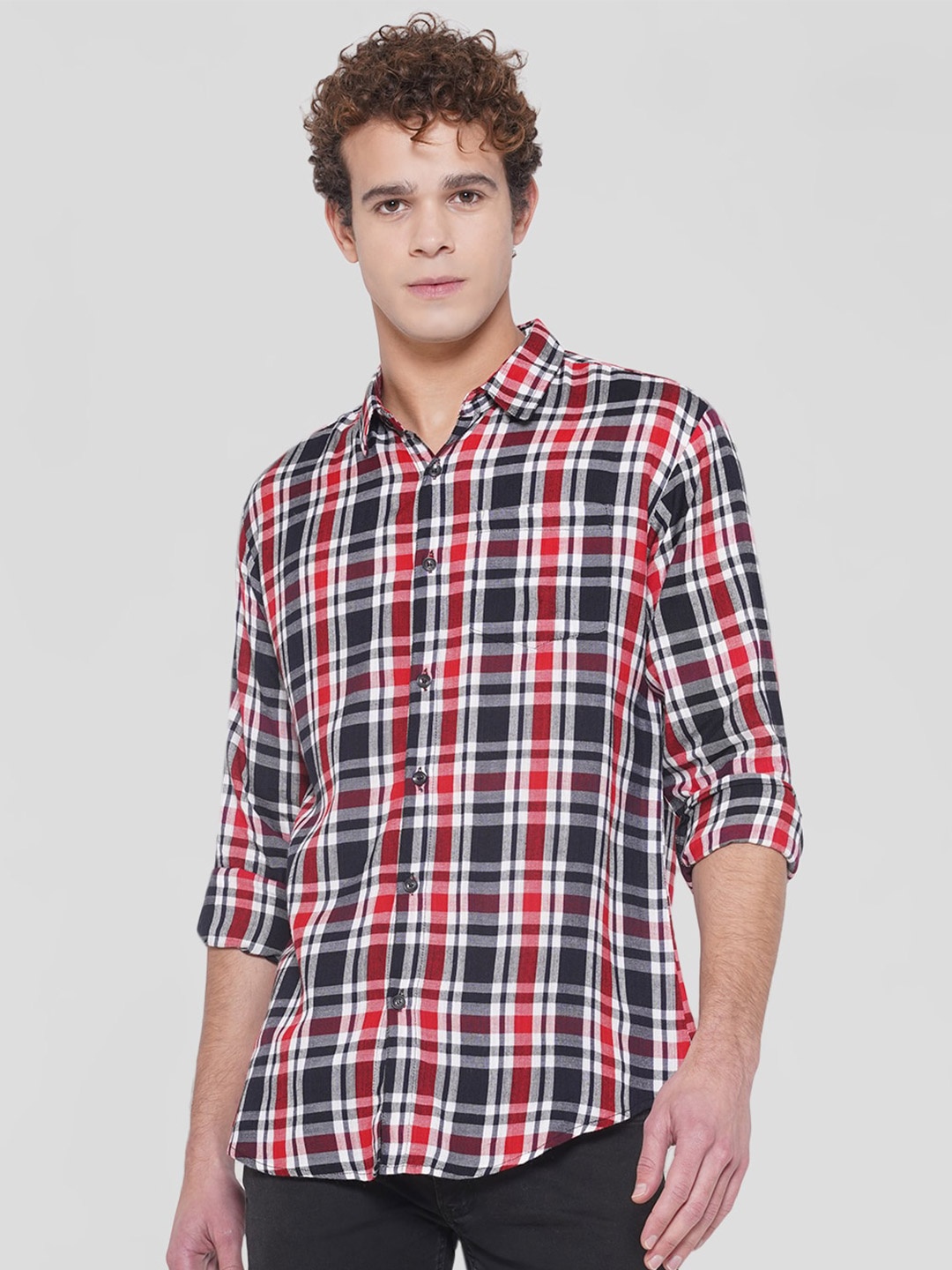 

Vastraa Fusion Men Tartan Checks Checked Pure Cotton Casual Shirt, Red