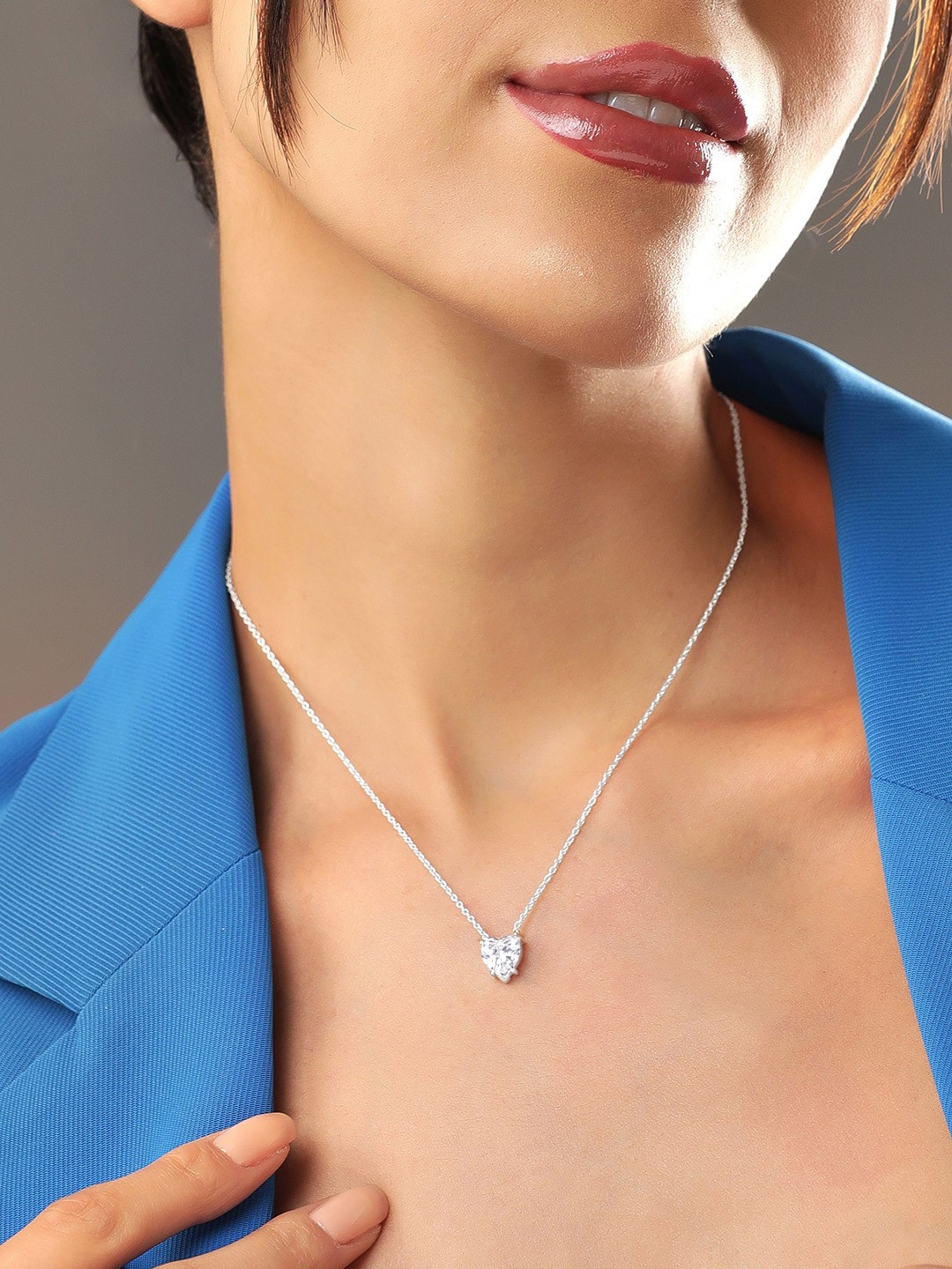 

Rubans Silver Rhodium-Plated Sterling Silver Cubic Zirconia Necklace, White
