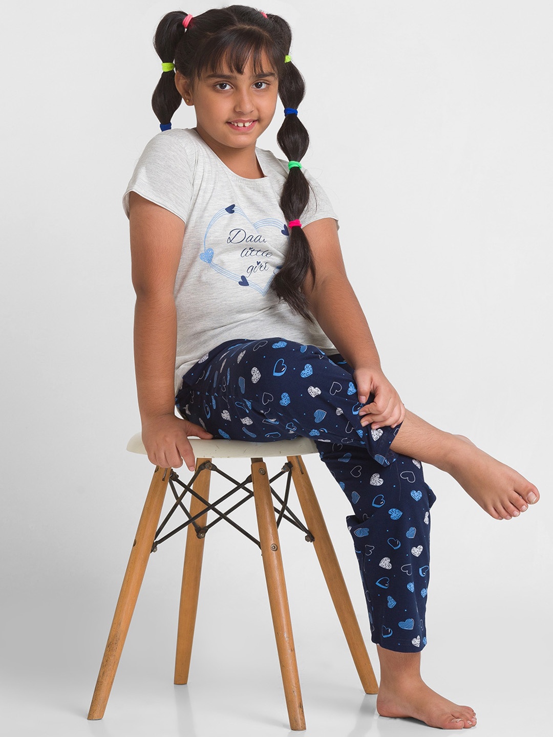 

AV2 Girls Conversational Printed Pure Cotton Night Suit, Grey