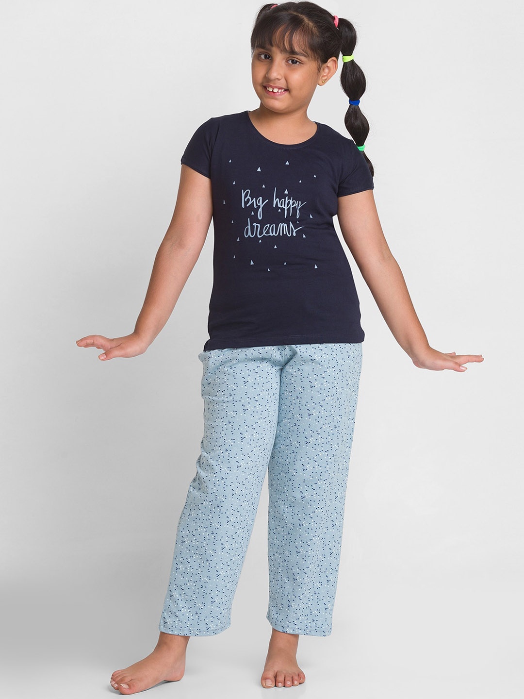 

AV2 Girls Typography Printed Pure Cotton Night Suit, Navy blue