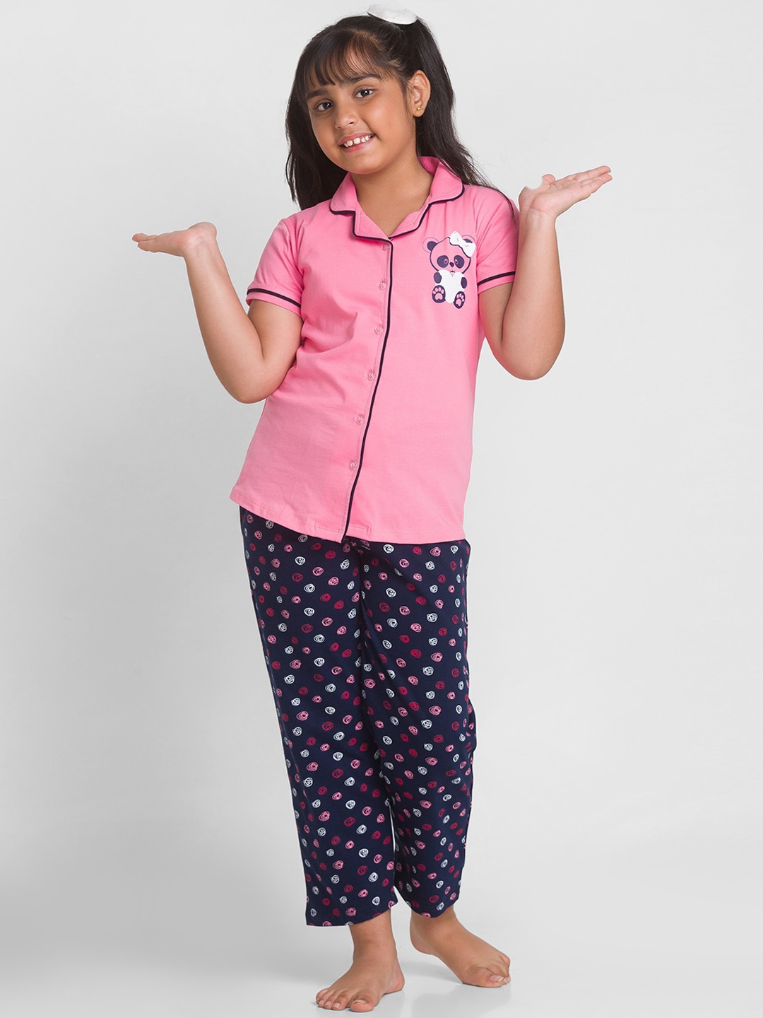 

AV2 Girls Graphic Printed Pure Cotton Night Suit, Pink