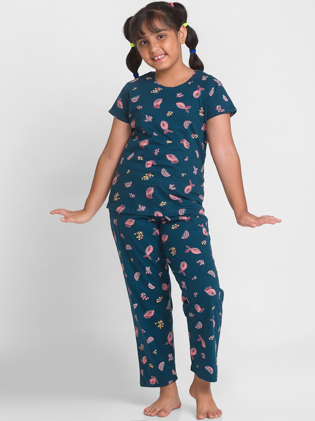 

AV2 Girls Conversational Printed Pure Cotton Night Suit, Blue