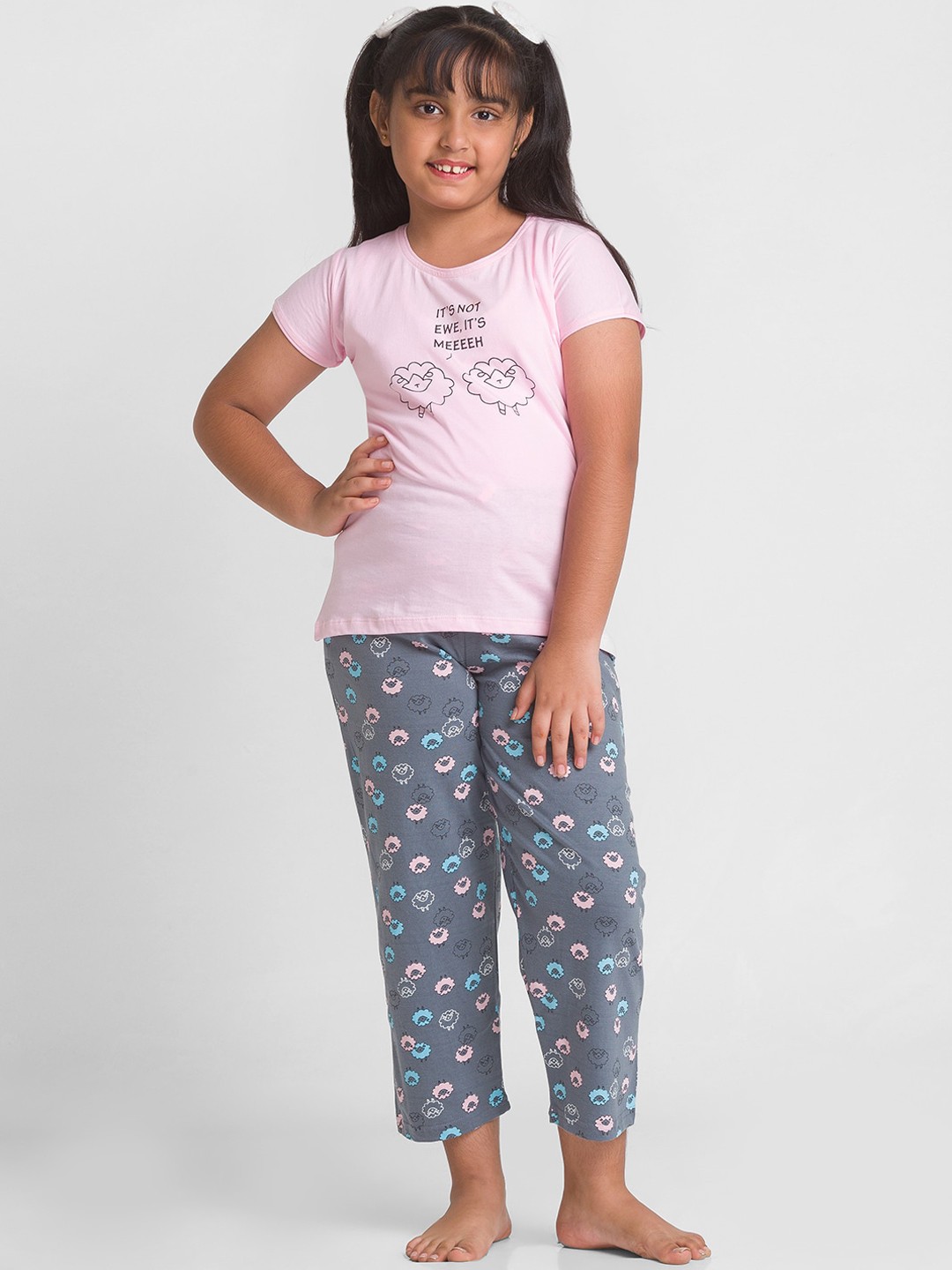 

AV2 Girls Conversational Printed Pure Cotton Night Suit, Pink