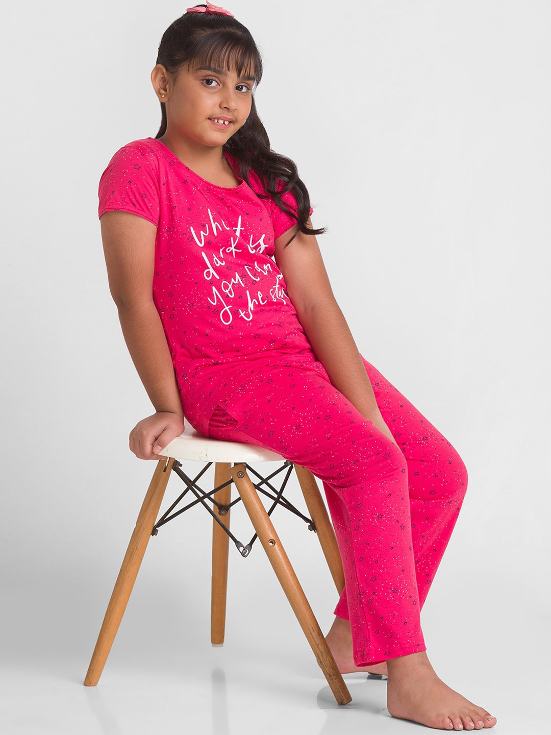 

AV2 Girls Conversational Printed Pure Cotton Night Suit, Pink