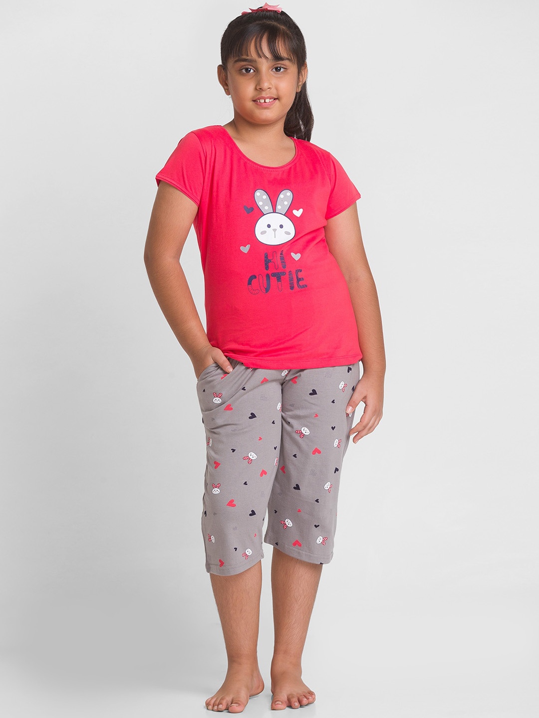 

AV2 Girls Conversational Printed Pure Cotton Night Suit, Red
