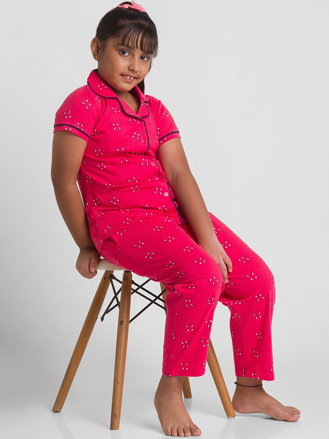 

AV2 Girls Conversational Printed Pure Cotton Night Suit, Pink