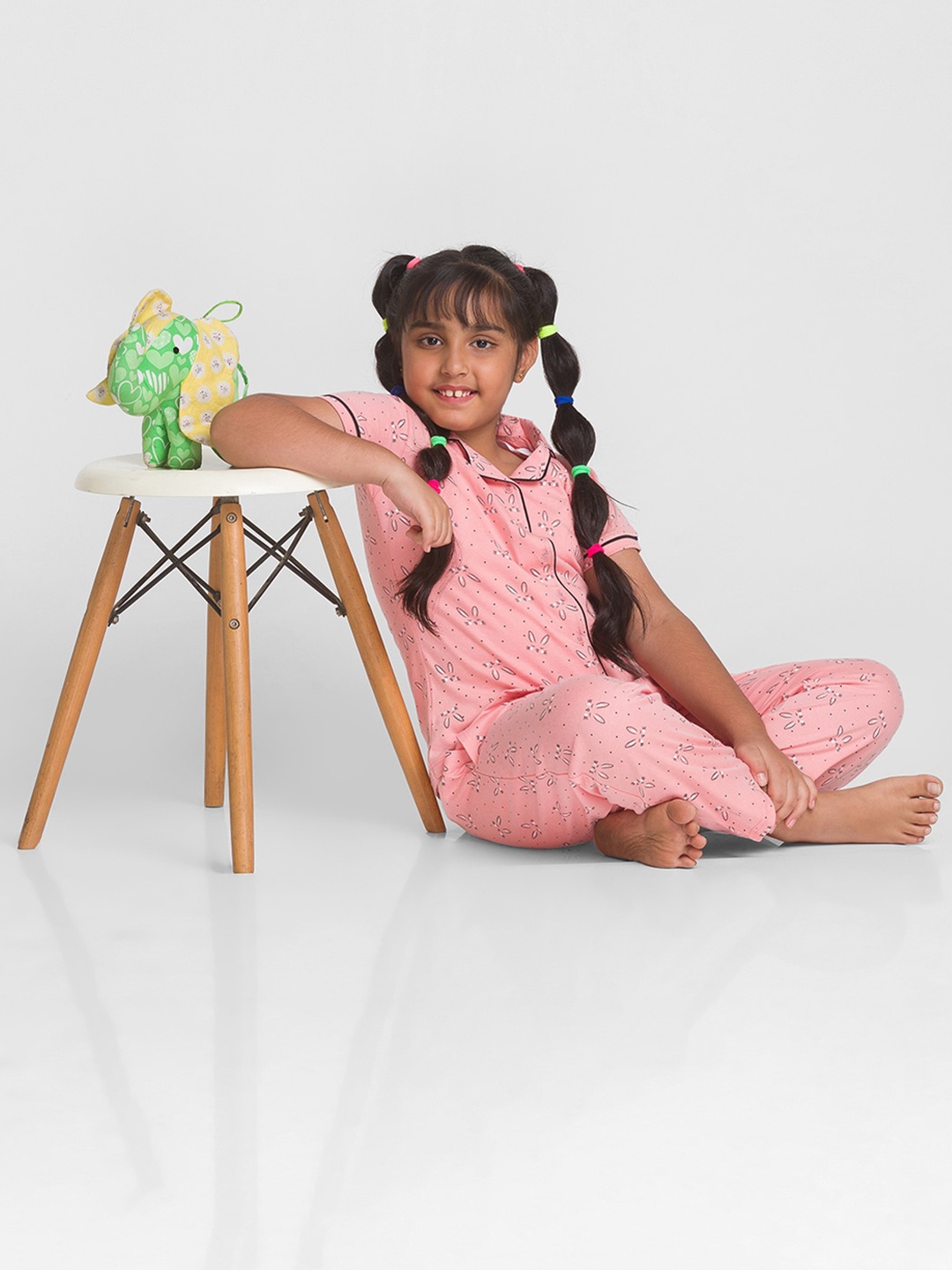 

AV2 Girls Conversational Printed Pure Cotton Night Suit, Peach
