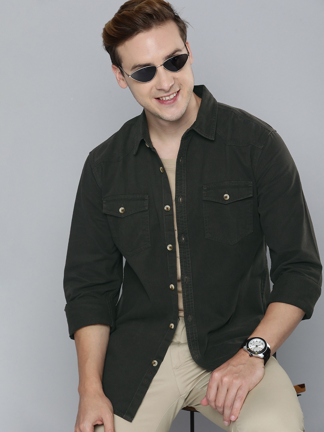 

HERE&NOW Regular Fit Casual Shirt, Charcoal