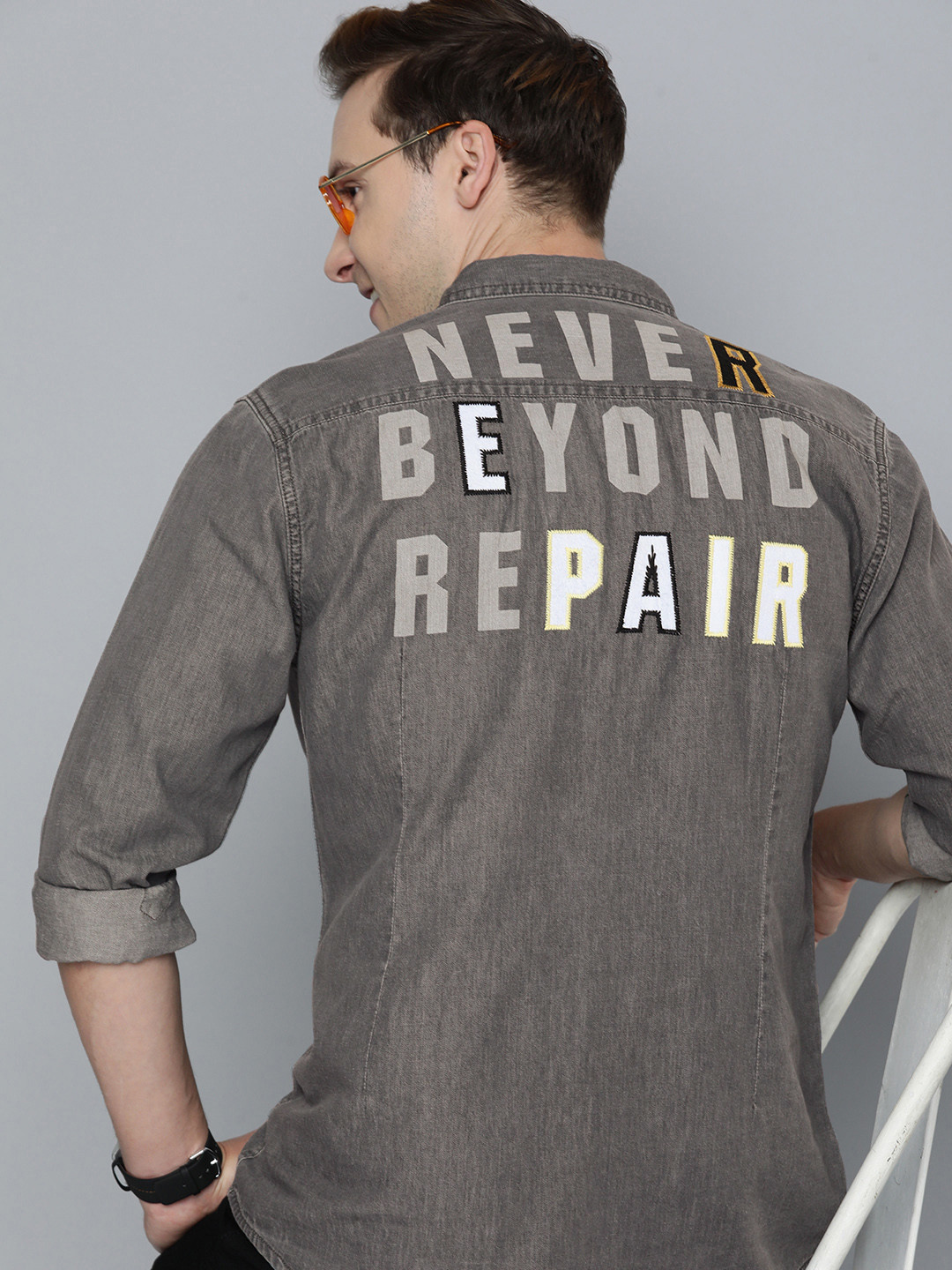 

HERE&NOW Slim Fit Printed Casual Shirt, Grey