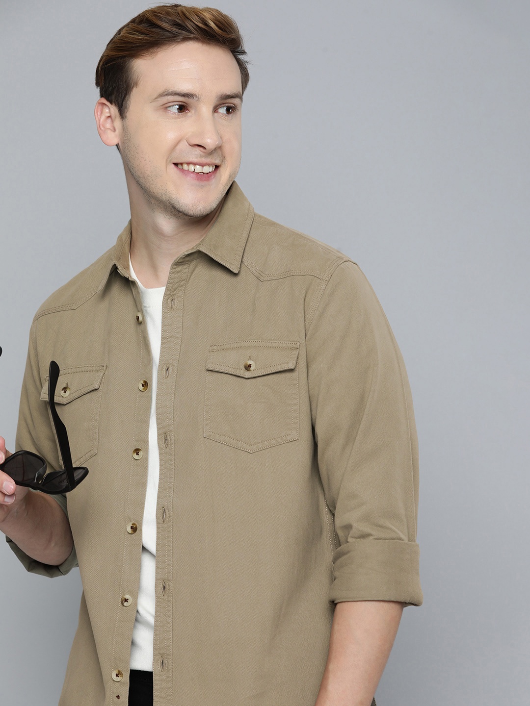 

HERE&NOW Regular Fit Casual Shirt, Khaki