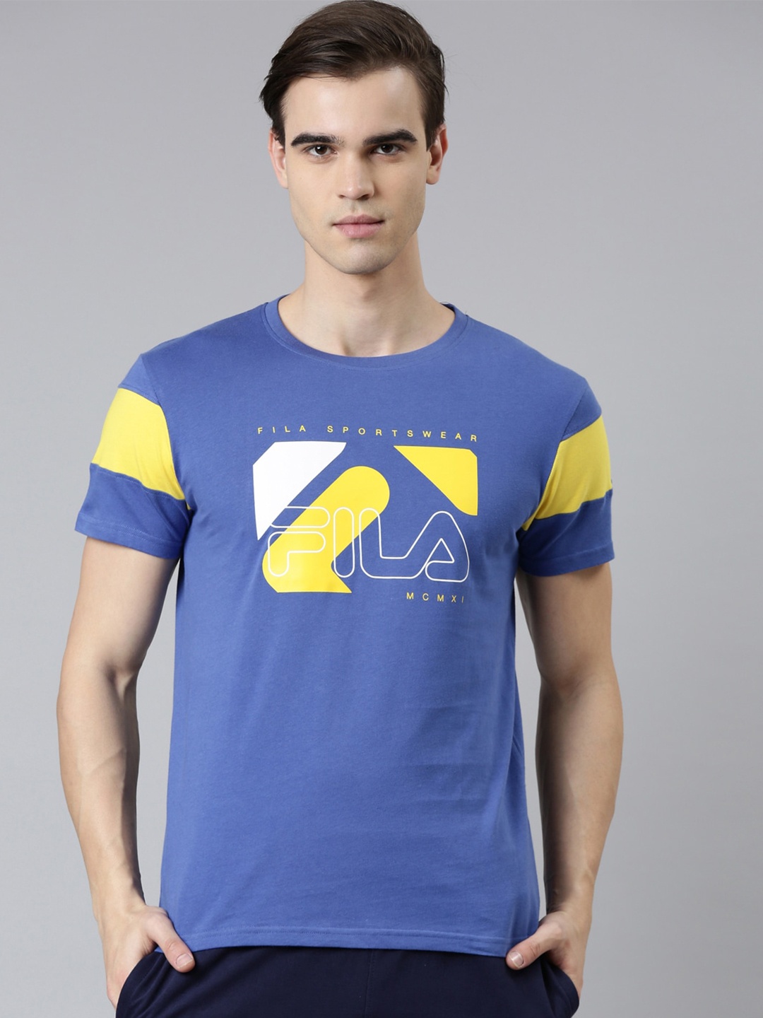 FILA Men Typography Printed Cotton T-shirt, Blue