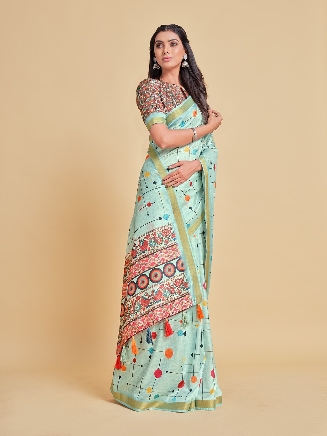 

Sangria Printed Traditional Kanjeevaram Sarees, Sea green