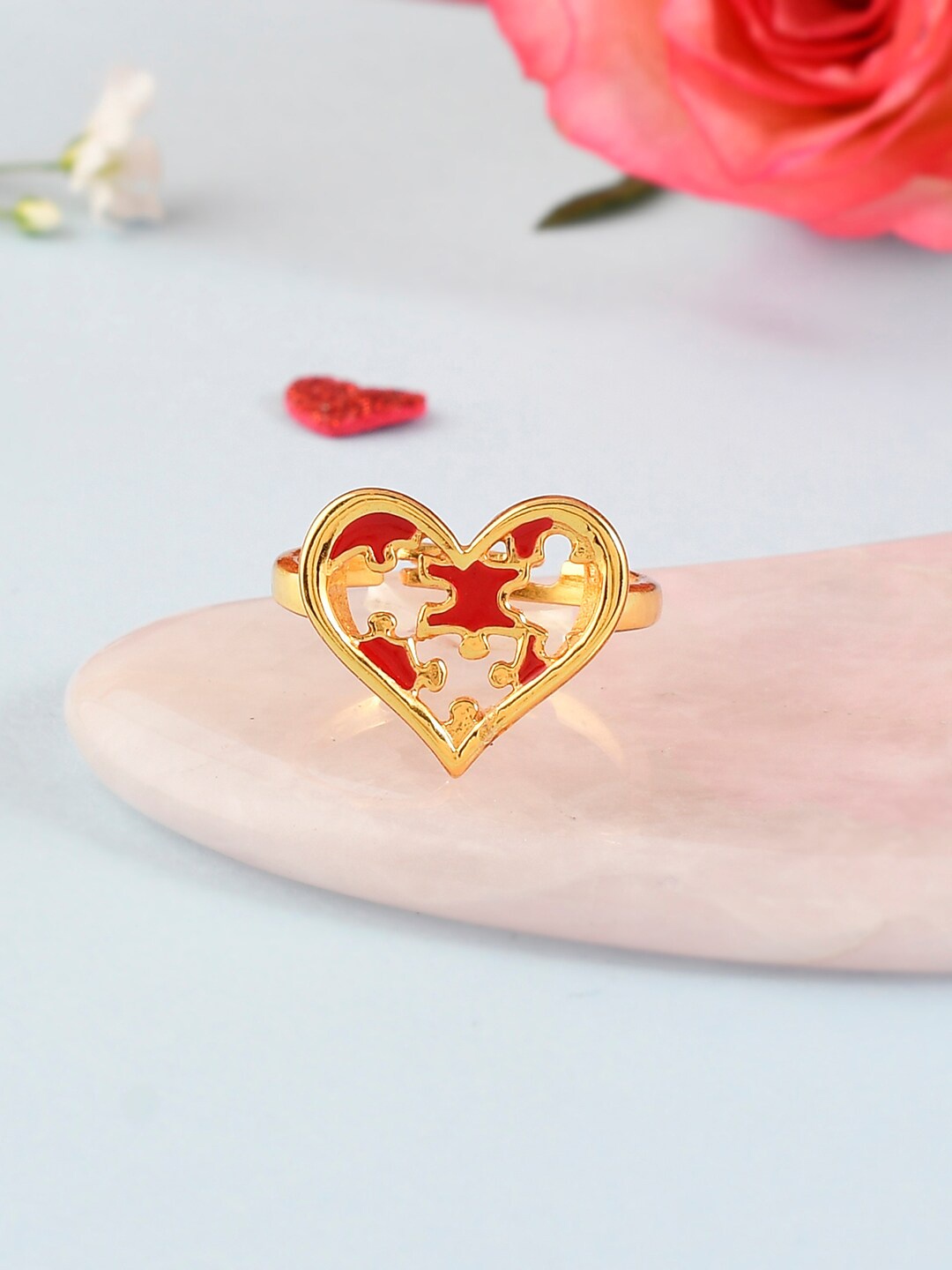 

Voylla Gold-Plated Jigsaw Heart Adjustable Finger Ring