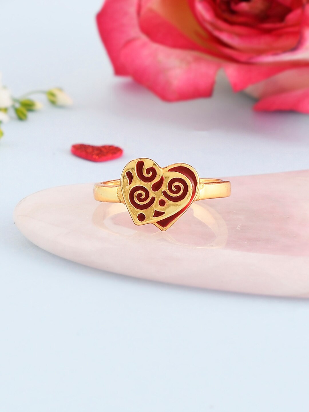 

Voylla Gold-Plated Peek-A-Boo Heart Adjustable Finger Ring