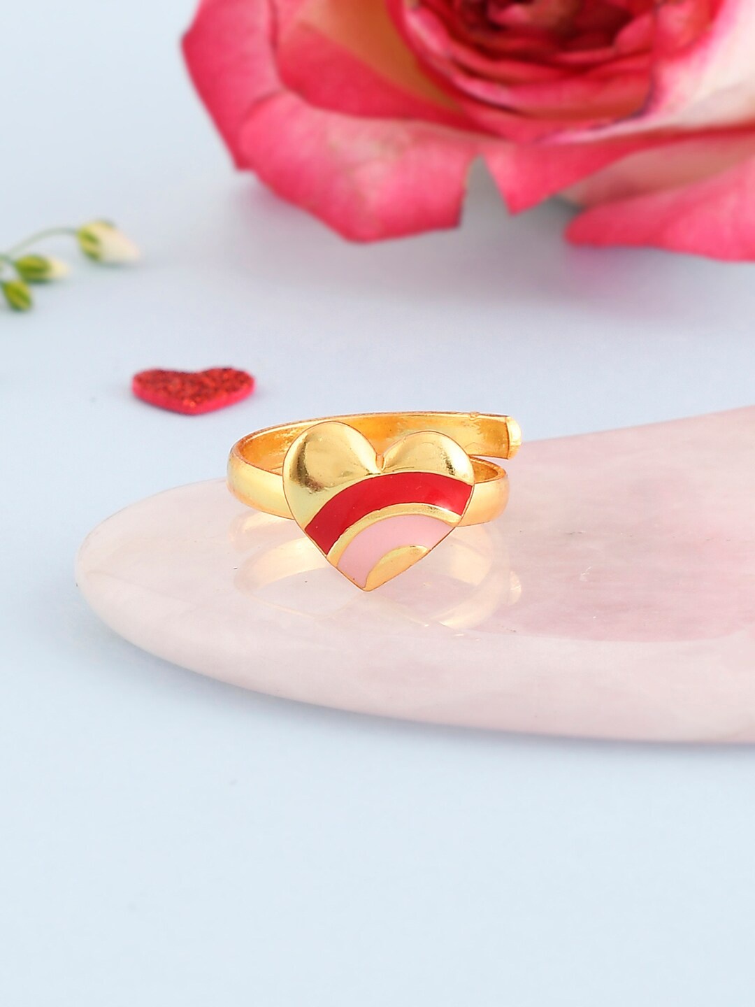 

Voylla Gold-Plated Enamel Heart Adjustable Finger Ring