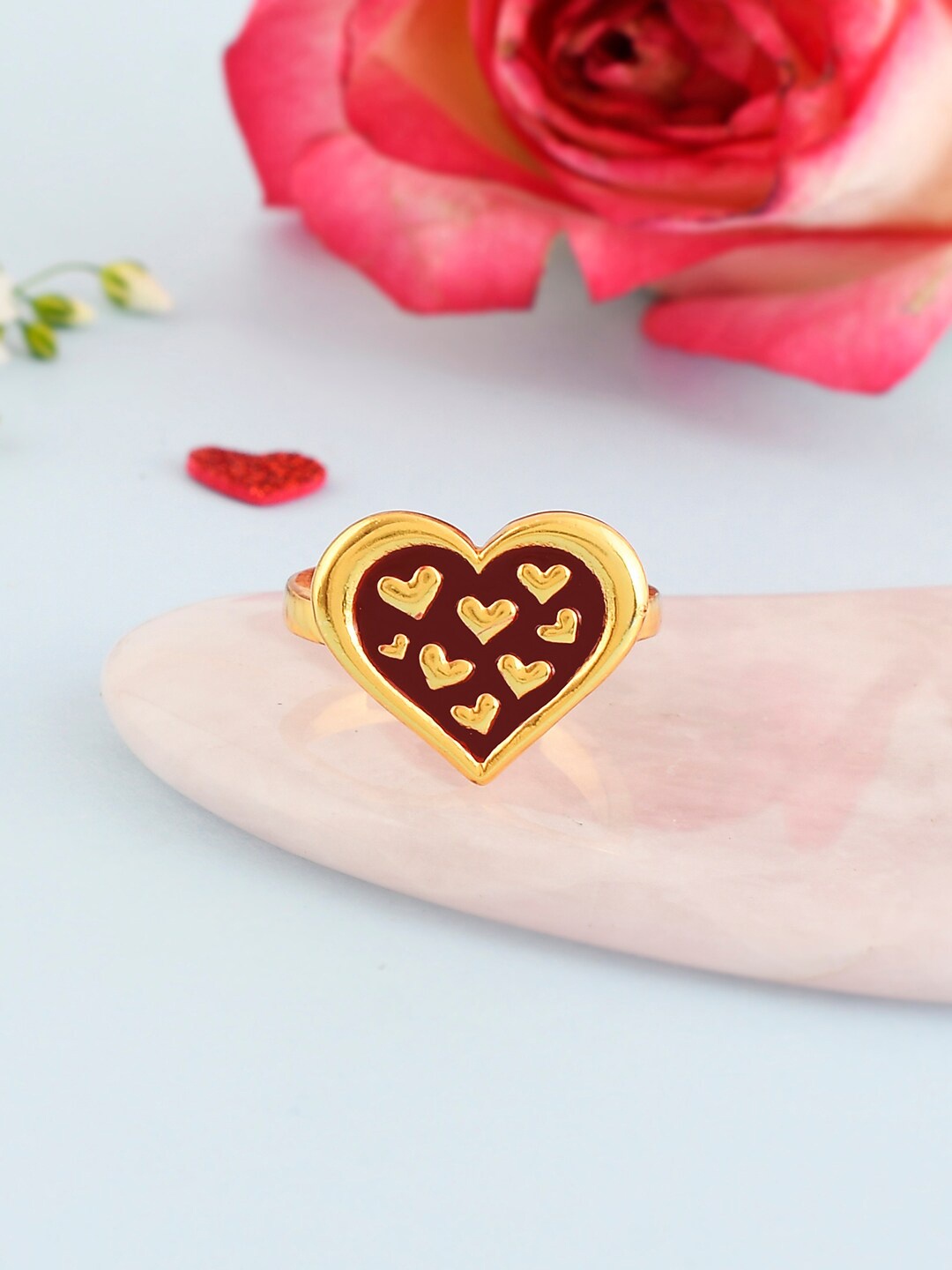 

Voylla Gold-Plated Hearts In Heart Adjustable Finger Ring