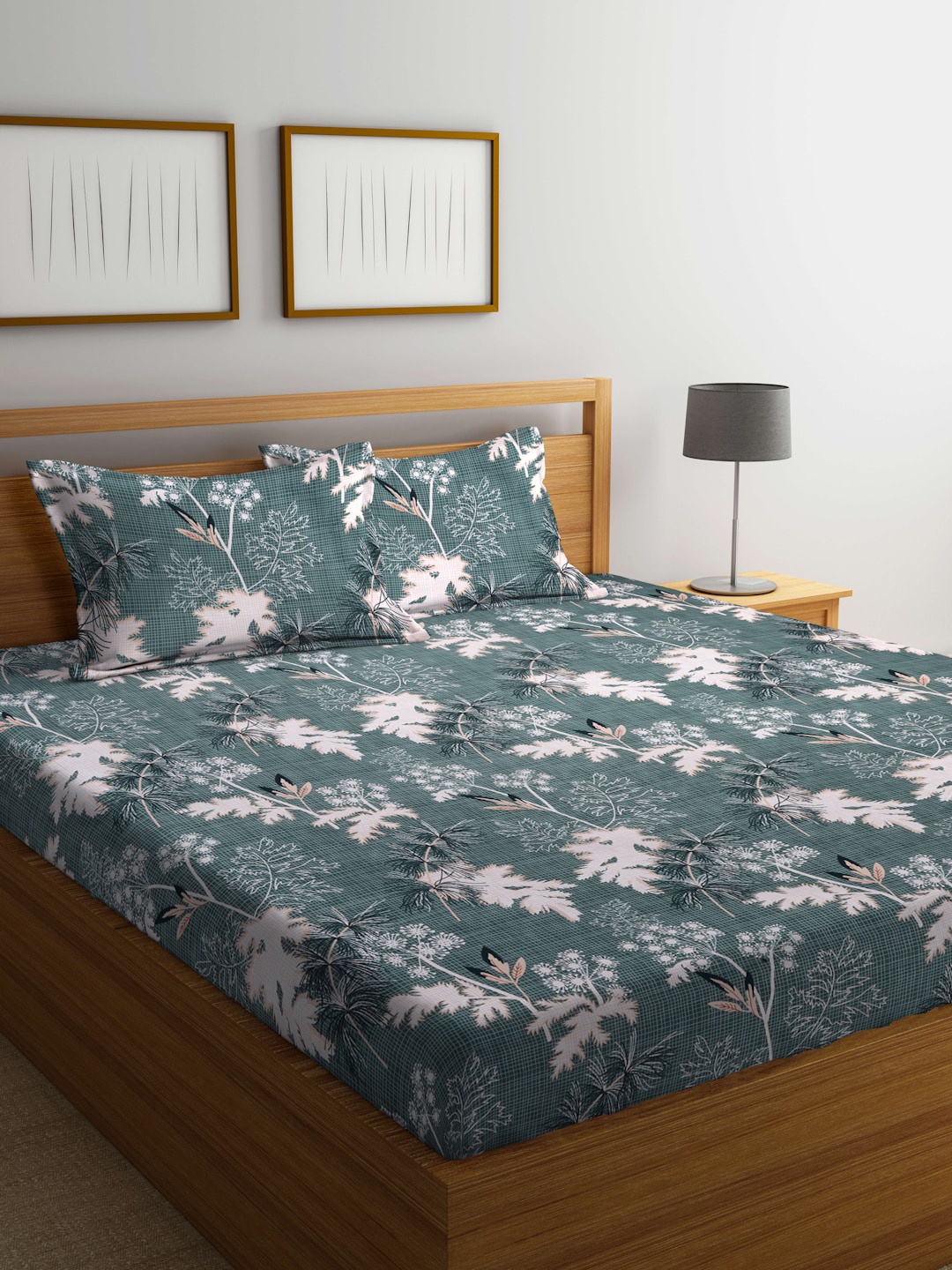 

Arrabi Green & Pink Floral 300 TC Flat King Bedsheet with 2 Pillow Covers