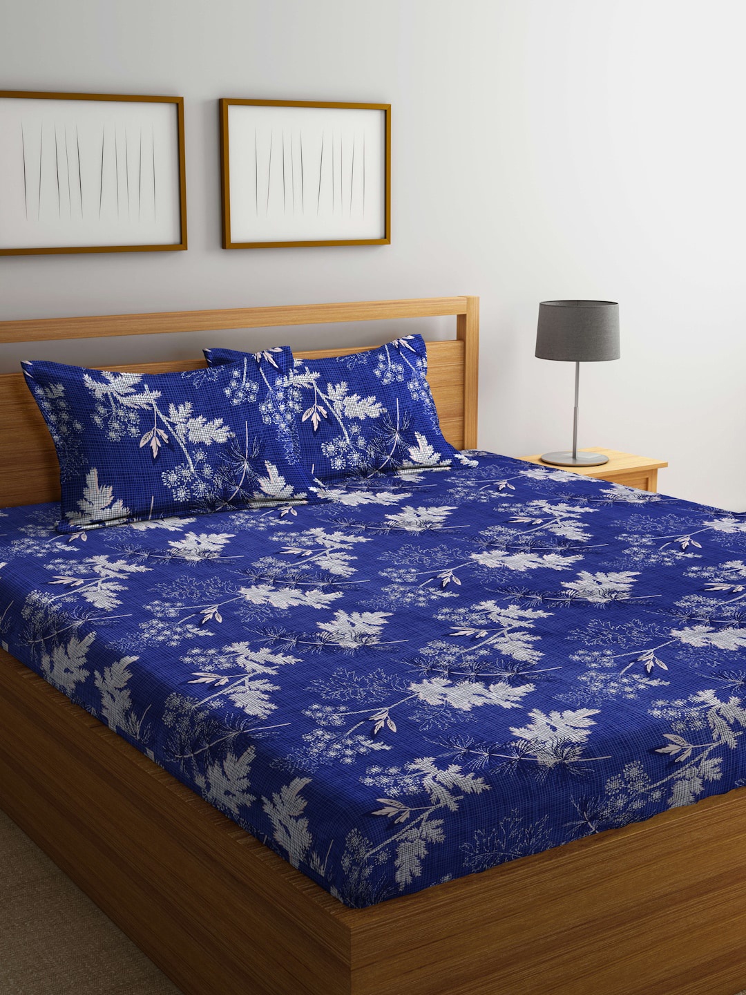 

Arrabi Blue & Grey Floral 300 TC Flat King Bedsheet with 2 Pillow Covers