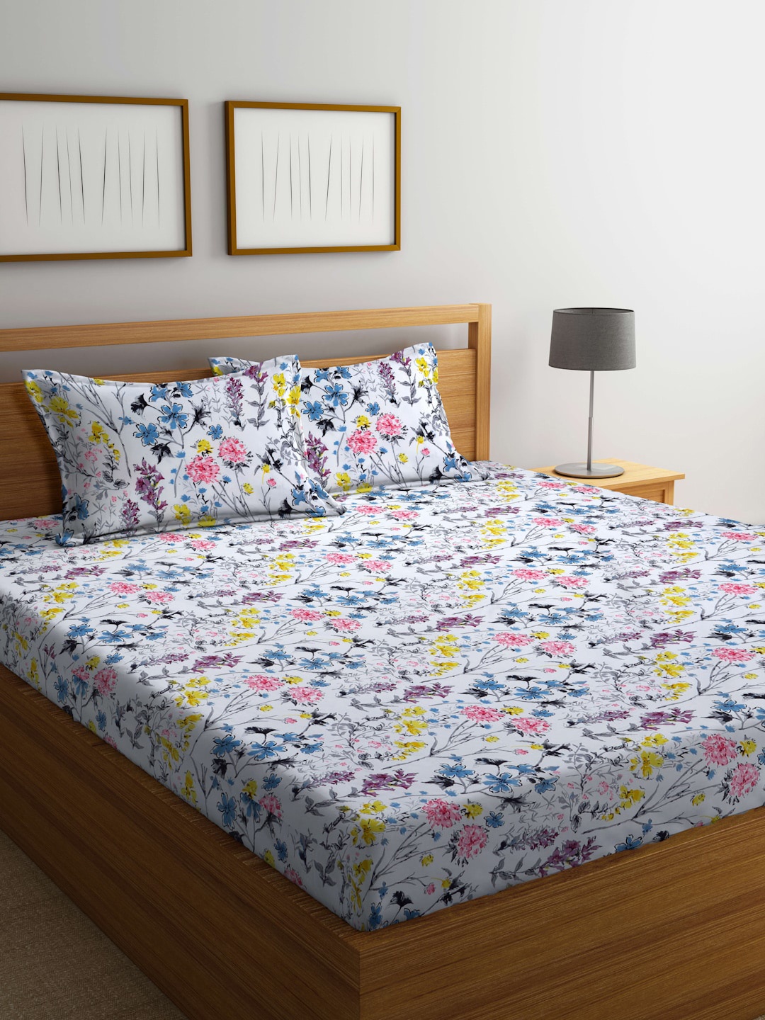

Arrabi White & Pink Floral 300 TC Flat King Bedsheet with 2 Pillow Covers