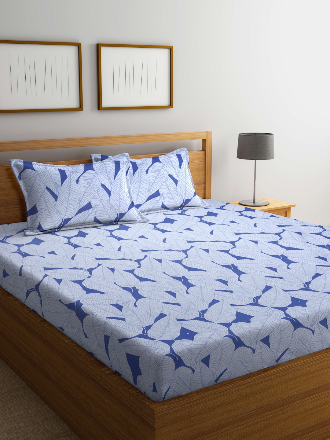 

Arrabi Blue & White 300 TC Flat King Bedsheet with 2 Pillow Covers