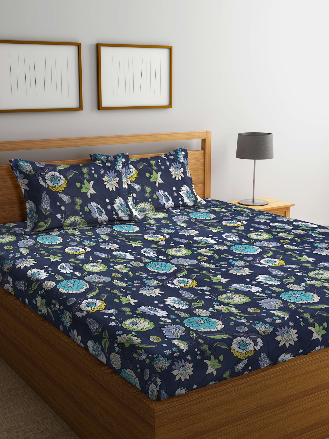 

Arrabi Grey & Green Floral 300 TC Flat King Bedsheet with 2 Pillow Covers