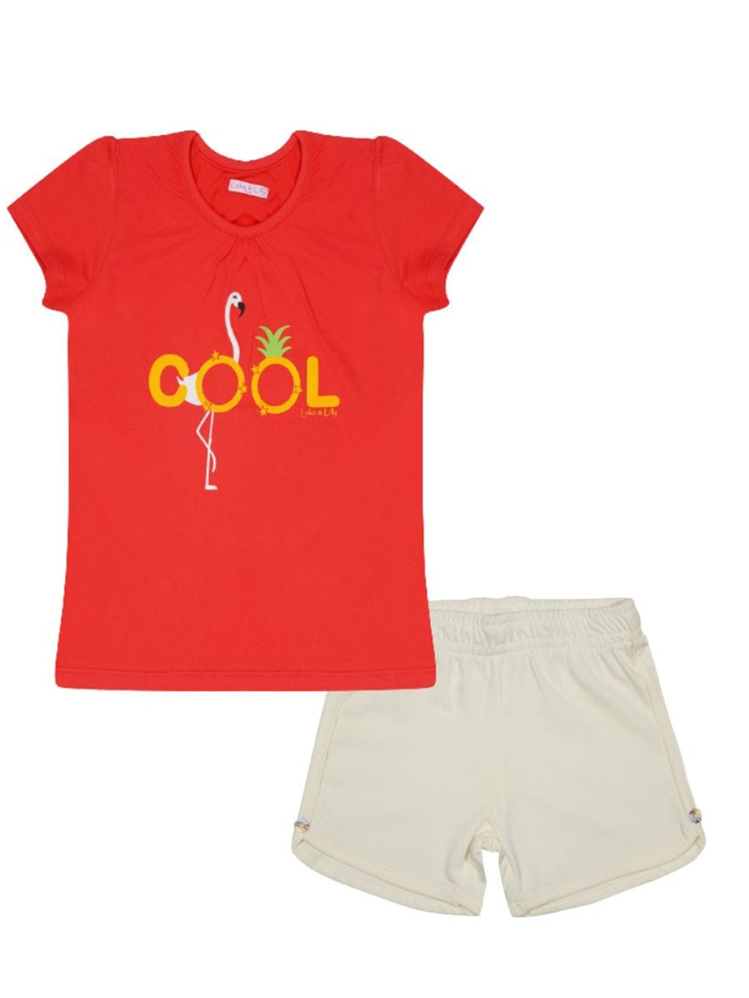 

Luke & Lilly Girls Typography Printed Pure Cotton T-shirt with Shorts, Red